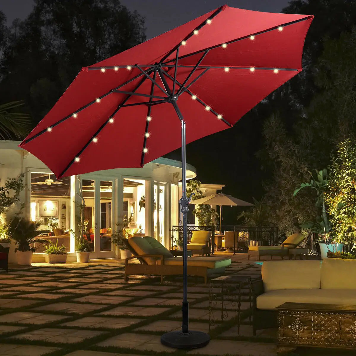 HOMASIS 10ft Solar LED Patio Umbrella With Tilt And Crank