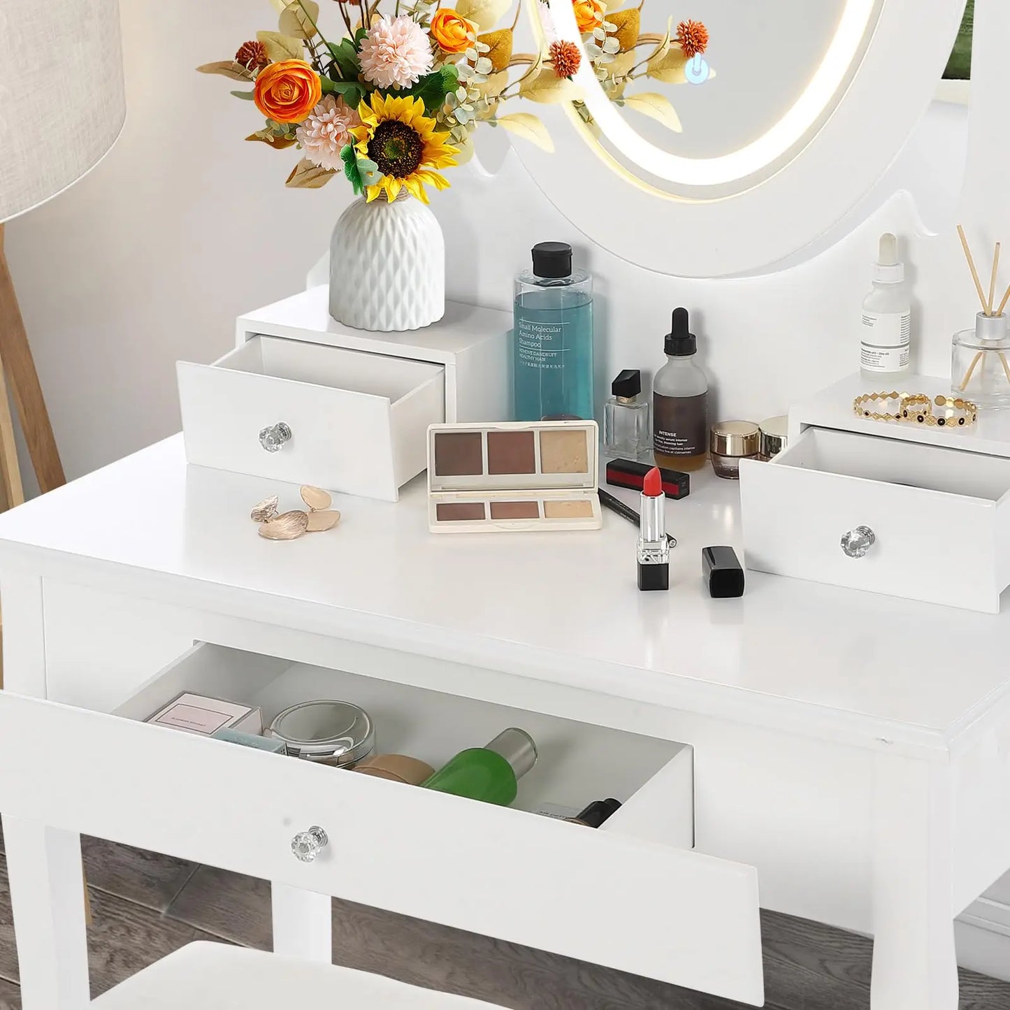 HiMISS Vanity Desk With Mirror And LED Lights Dressing Table