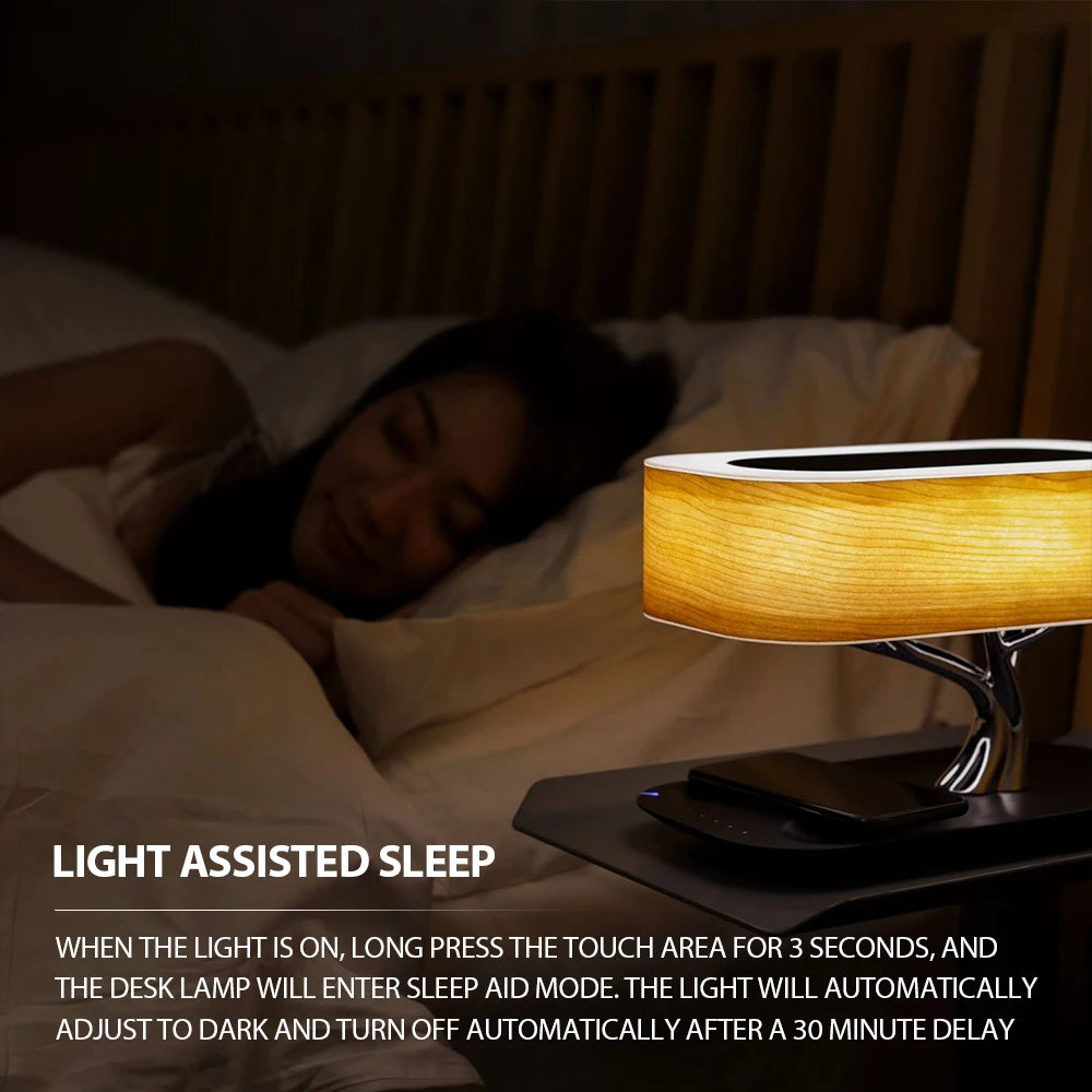 Wireless Charging Speaker Bedside Lamp With Ambient Light And Touch Control