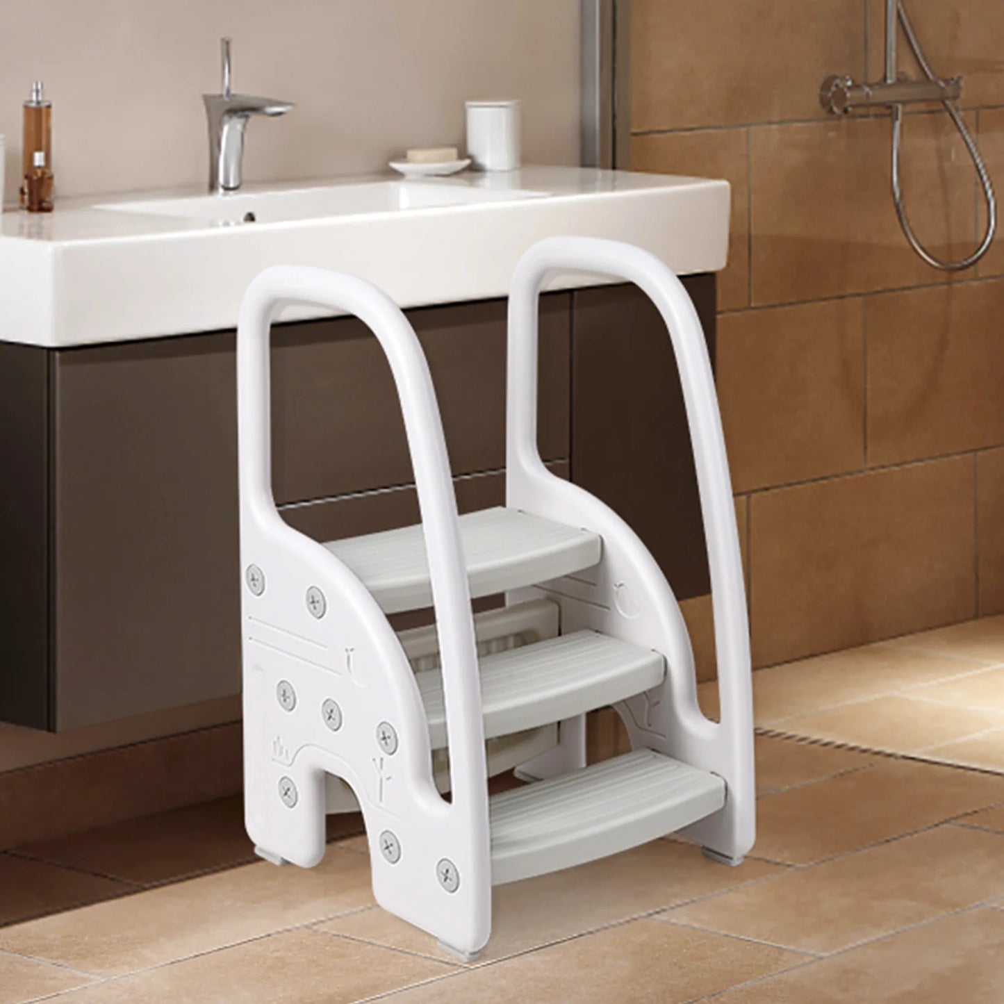 Toddler Step Stool With Handles Dual Tier Plastic For Bathroom