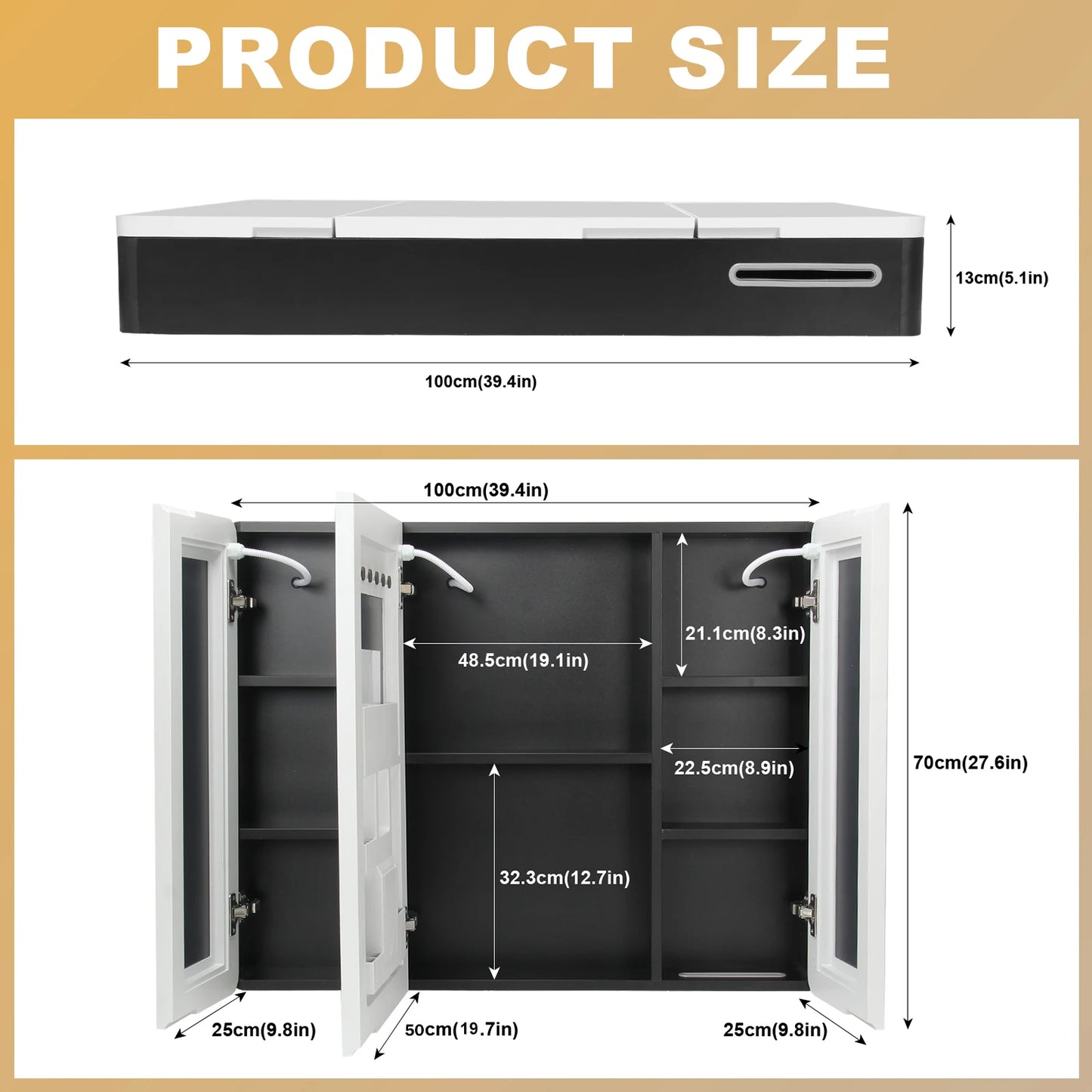 Onesaimei LED Bathroom Medicine Cabinet Mirror With Two Doors