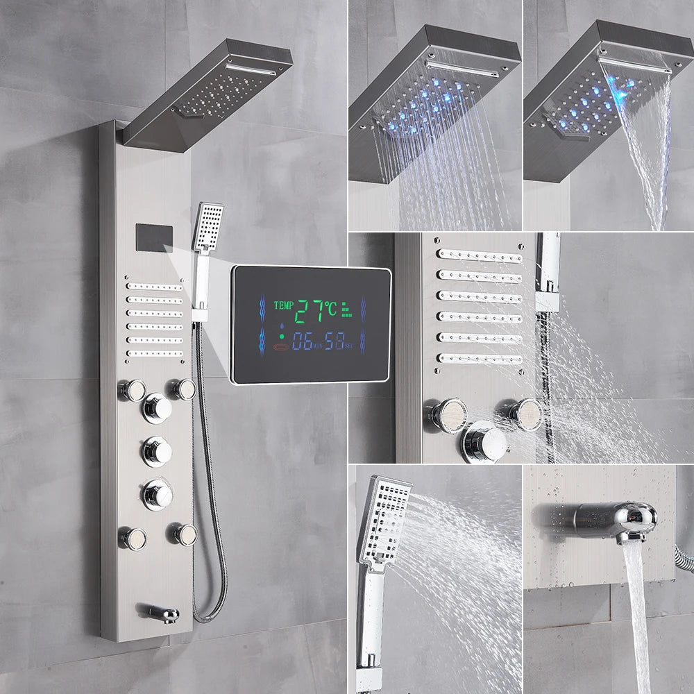 Uythner LED Shower Panel System With Temperature Display Mixer Tap