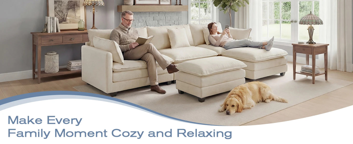 Redlife Modular Sectional Sofa With Ottoman And Solid Wood Frame