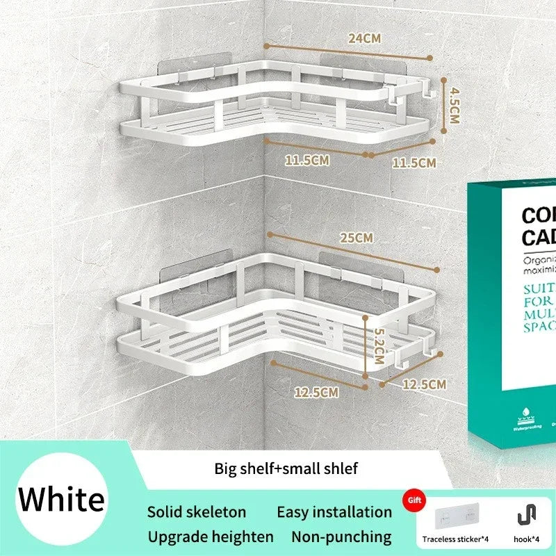 Double Layer Stainless Steel Corner Shelf Wall Mount No Drilling
