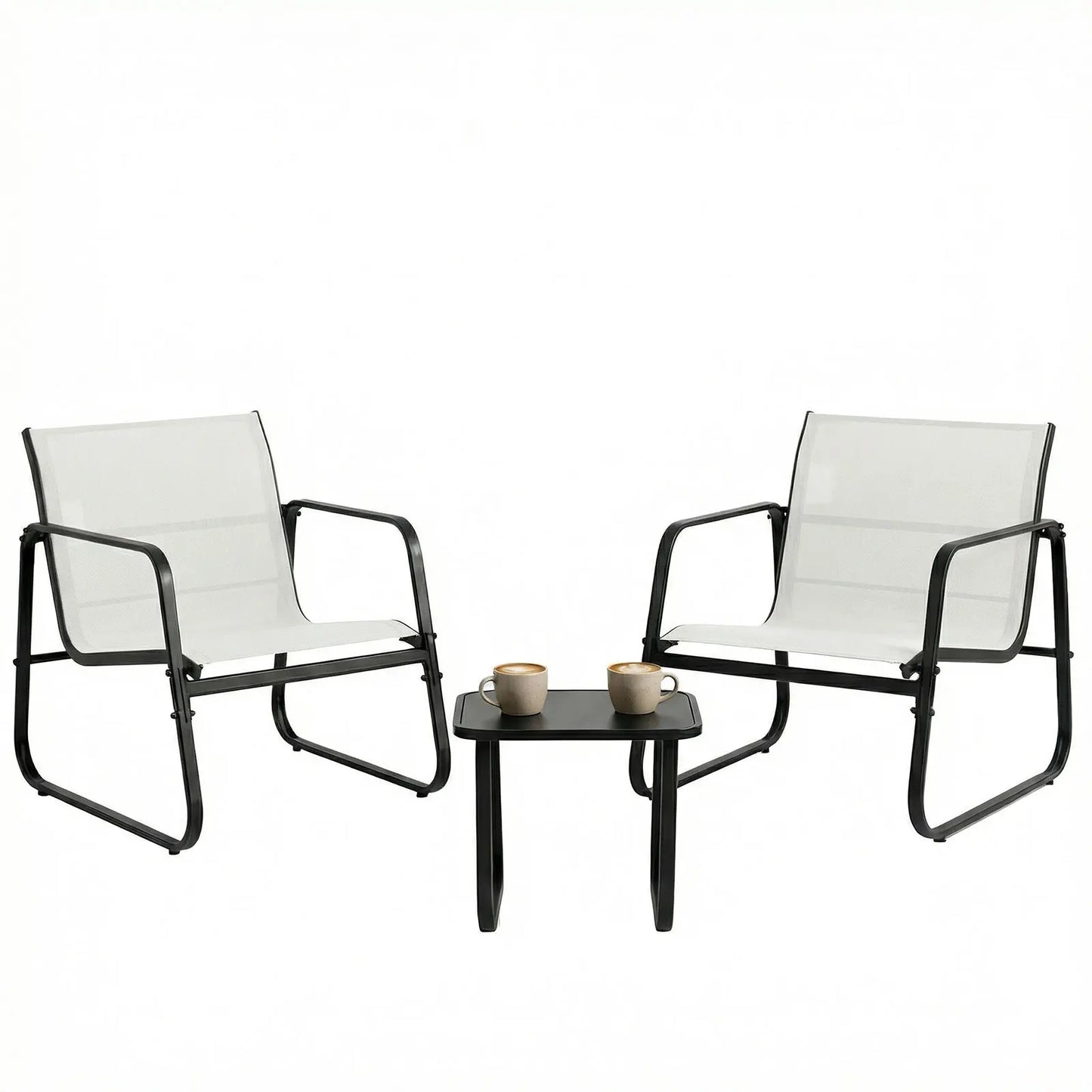 JHK 3 Piece Patio Set With Table Outdoor Metal Frame Lumbar Support