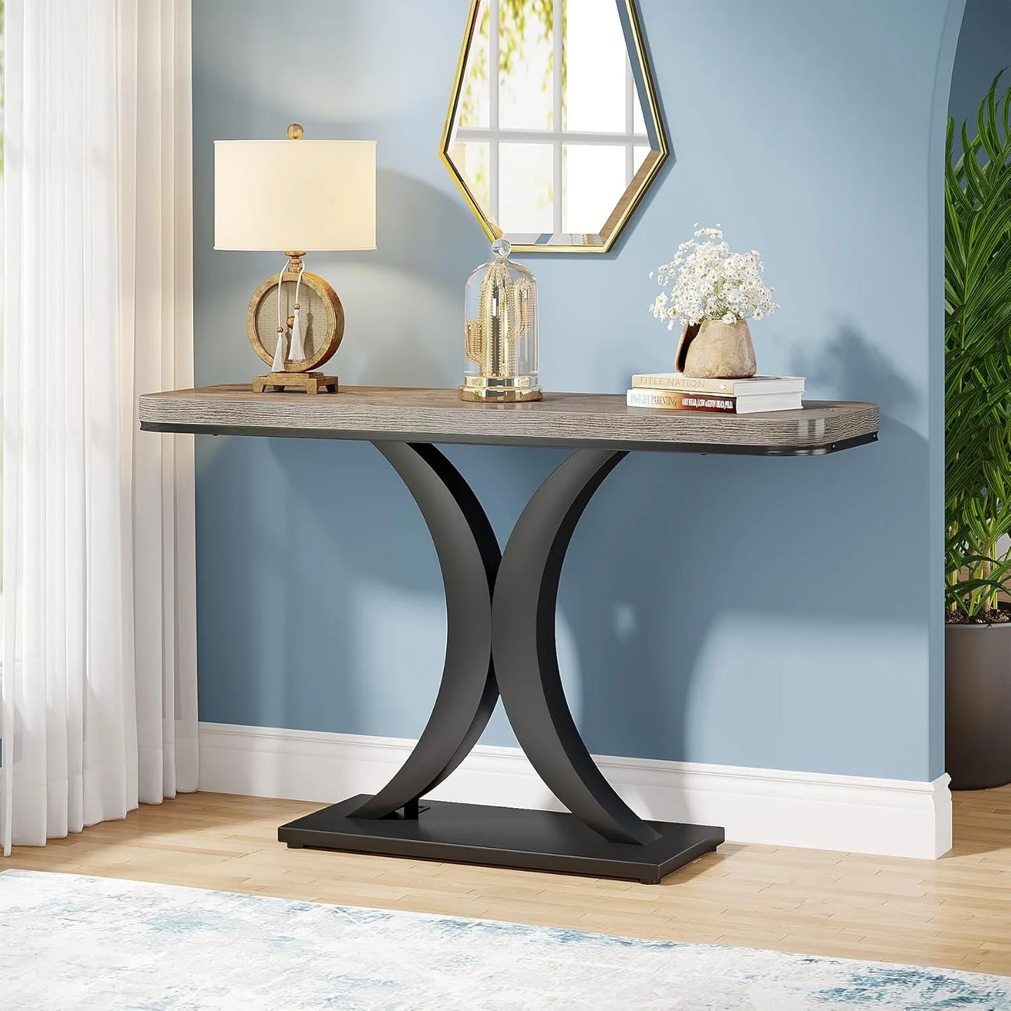 Little Tree Industrial Console Table With X Shaped Base
