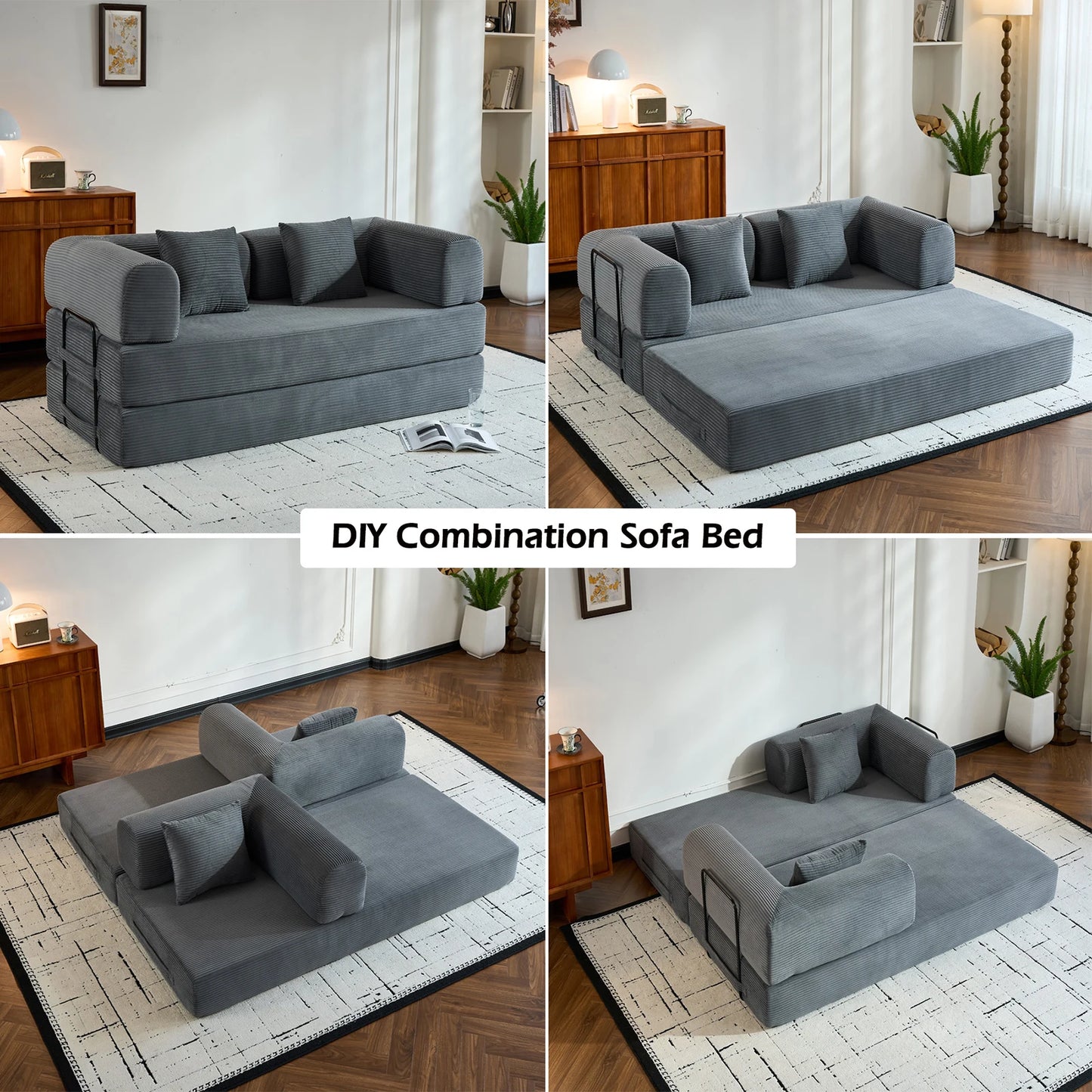 THOLASIS Velvet Folding Convertible Sofa Bed For Small Spaces