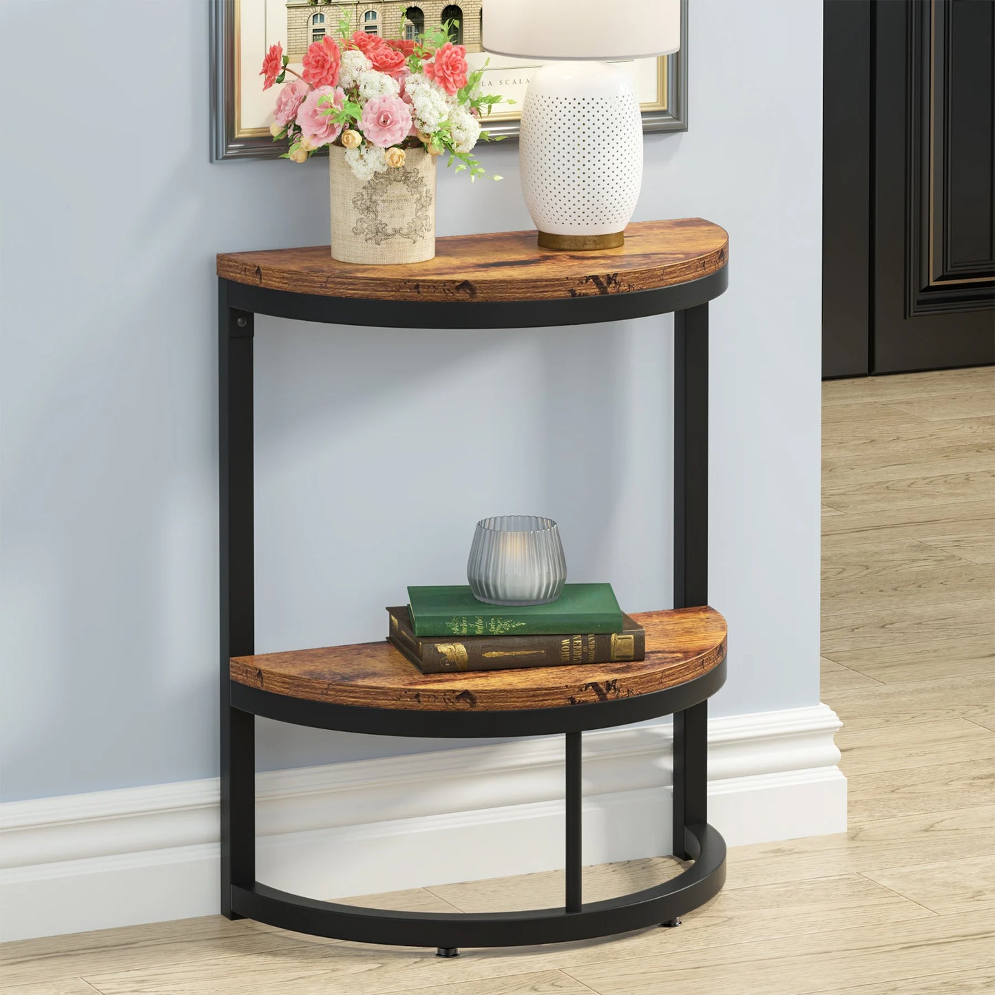 Tribesigns End Table Semi Circle With Storage Shelf For Sofa