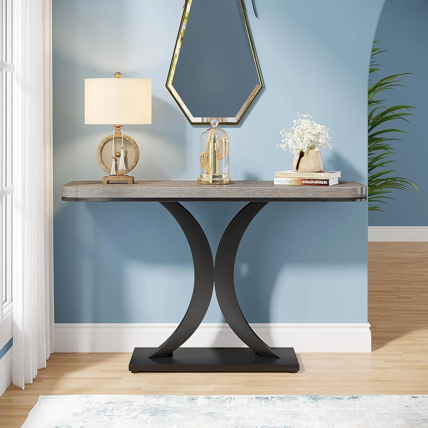 Little Tree Industrial Console Table With X Shaped Base