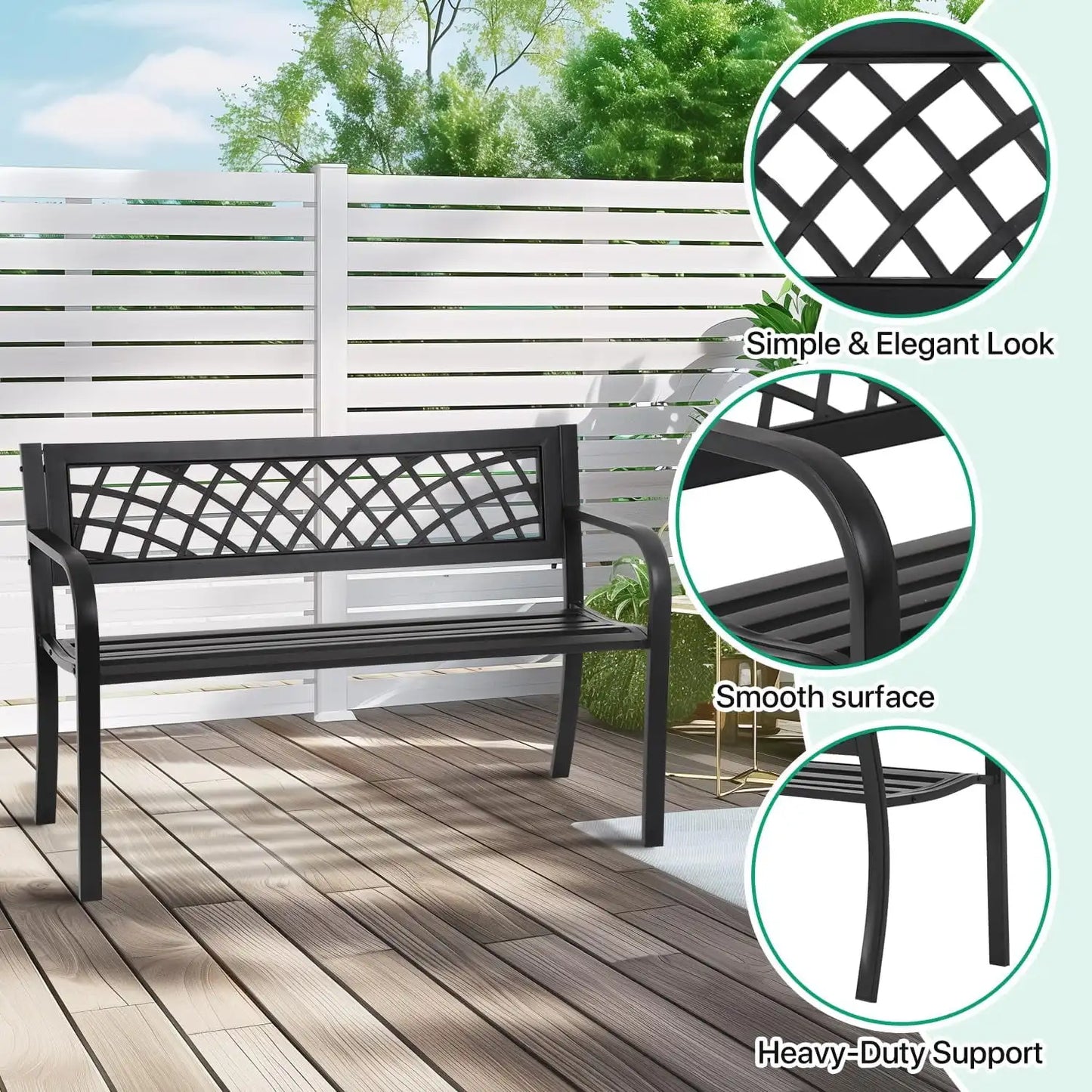 Outdoor Bench With Armrests Cast Iron Steel Frame For Patio