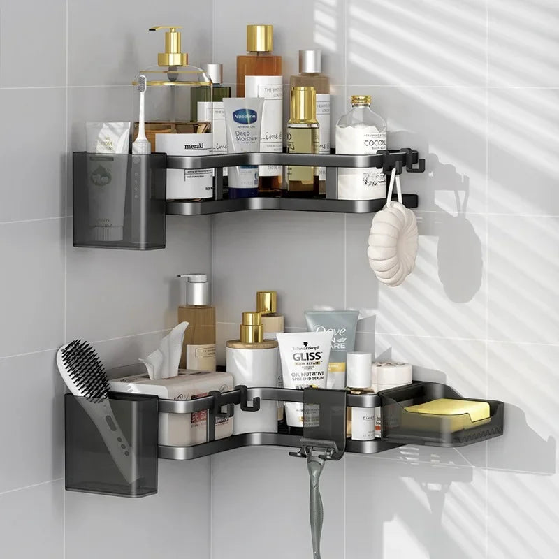 Double Layer Stainless Steel Corner Shelf Wall Mount No Drilling