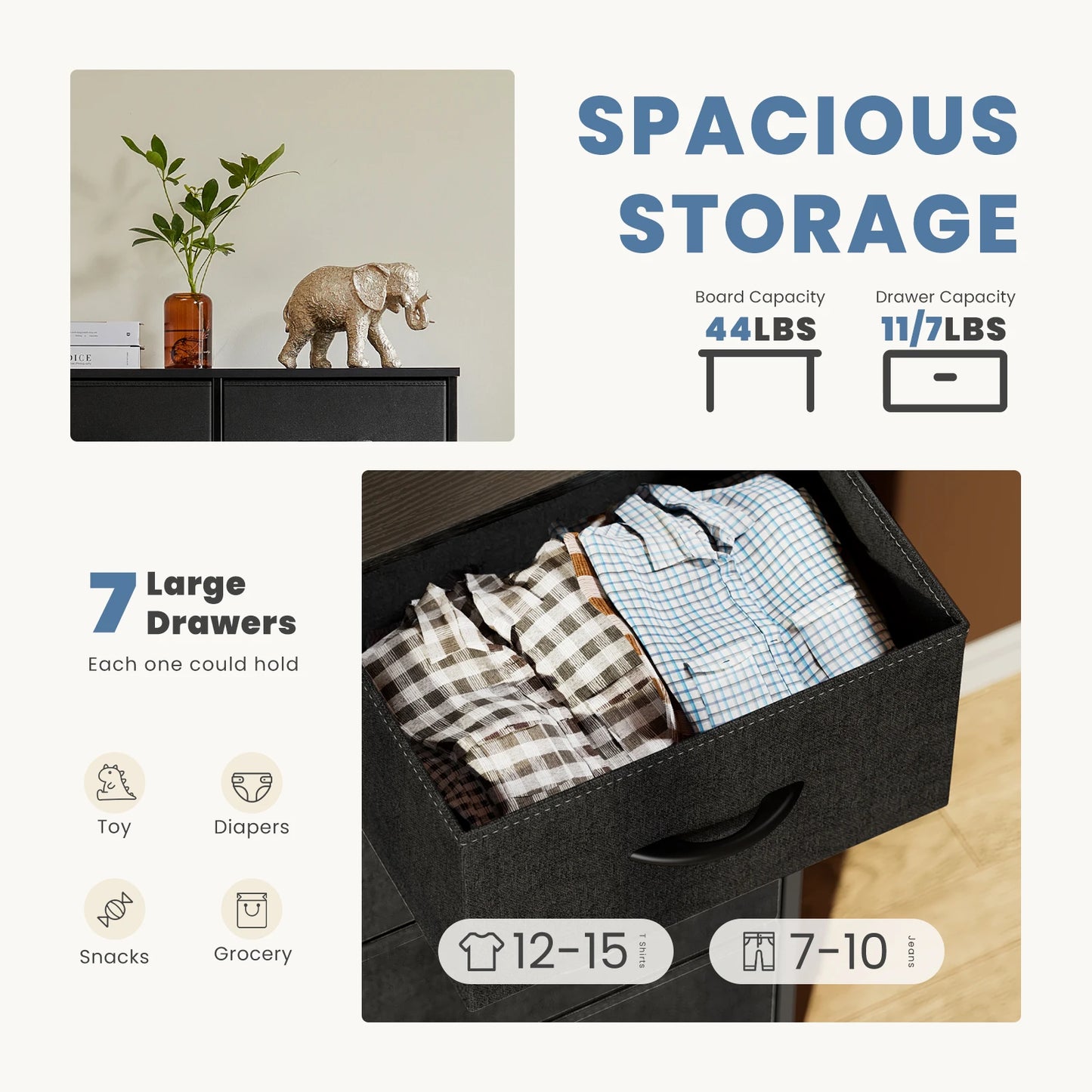 JHK Dresser With 7 Fabric Drawers Organizer Closet Chest