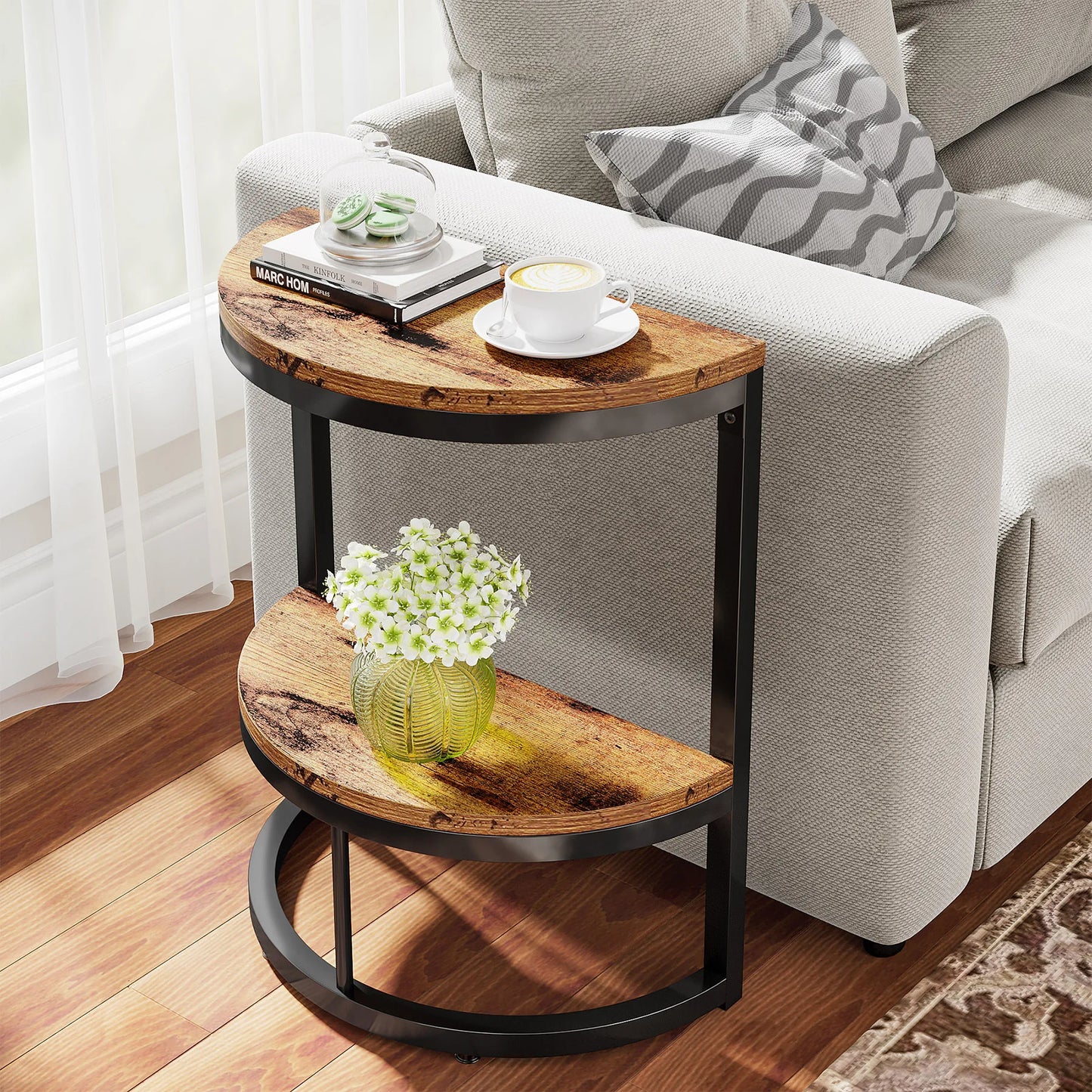 Tribesigns End Table Semi Circle With Storage Shelf For Sofa