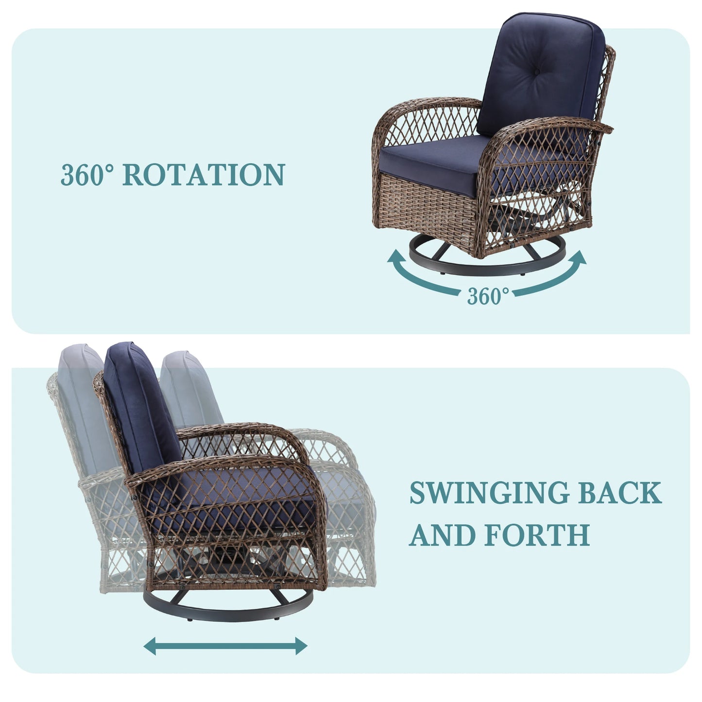 Outdoor 3 Piece Patio Bistro Set With Cushioned Rocking Chairs