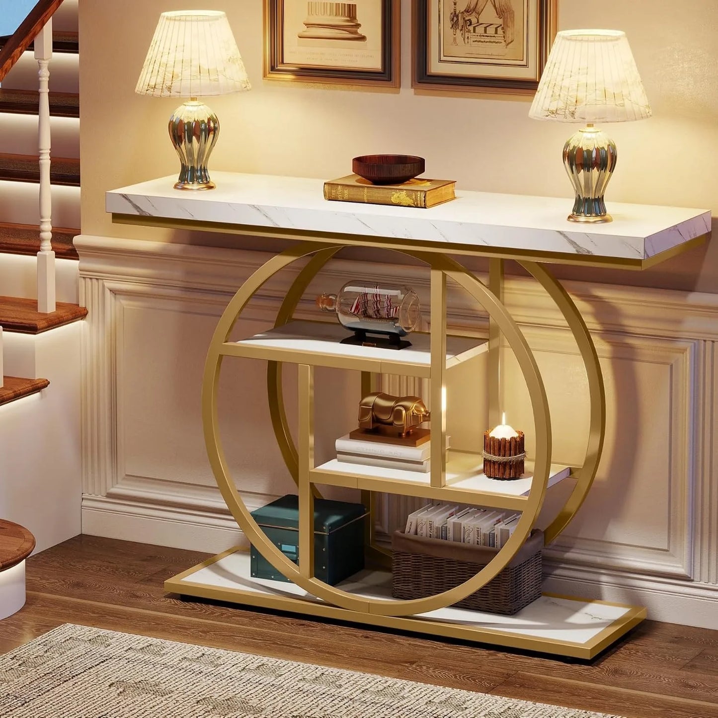 LITTLE TREE Industrial 4 Tier Console Table With Storage Shelves