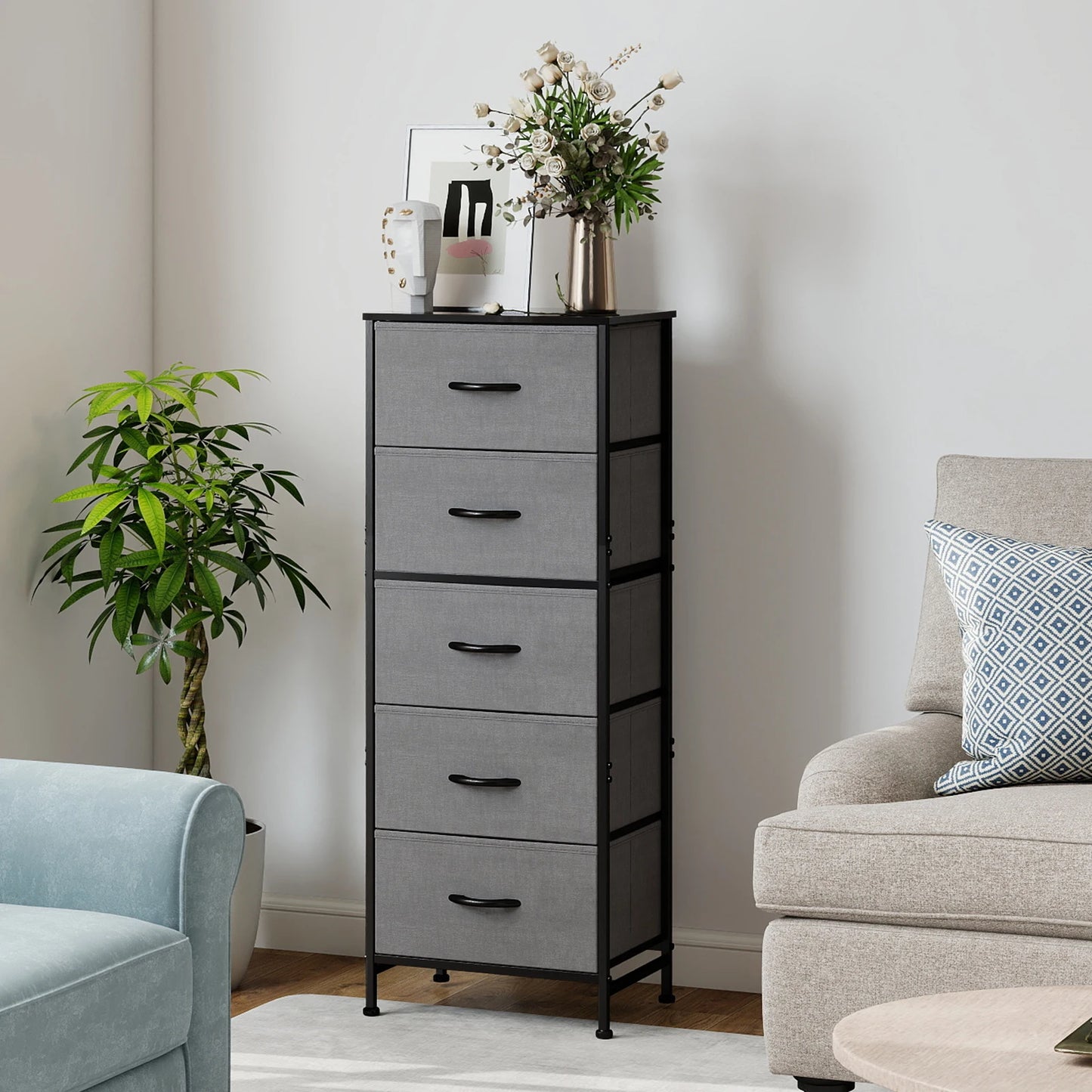 JHK Five Fabric Drawers Cabinet For Living Room Storage