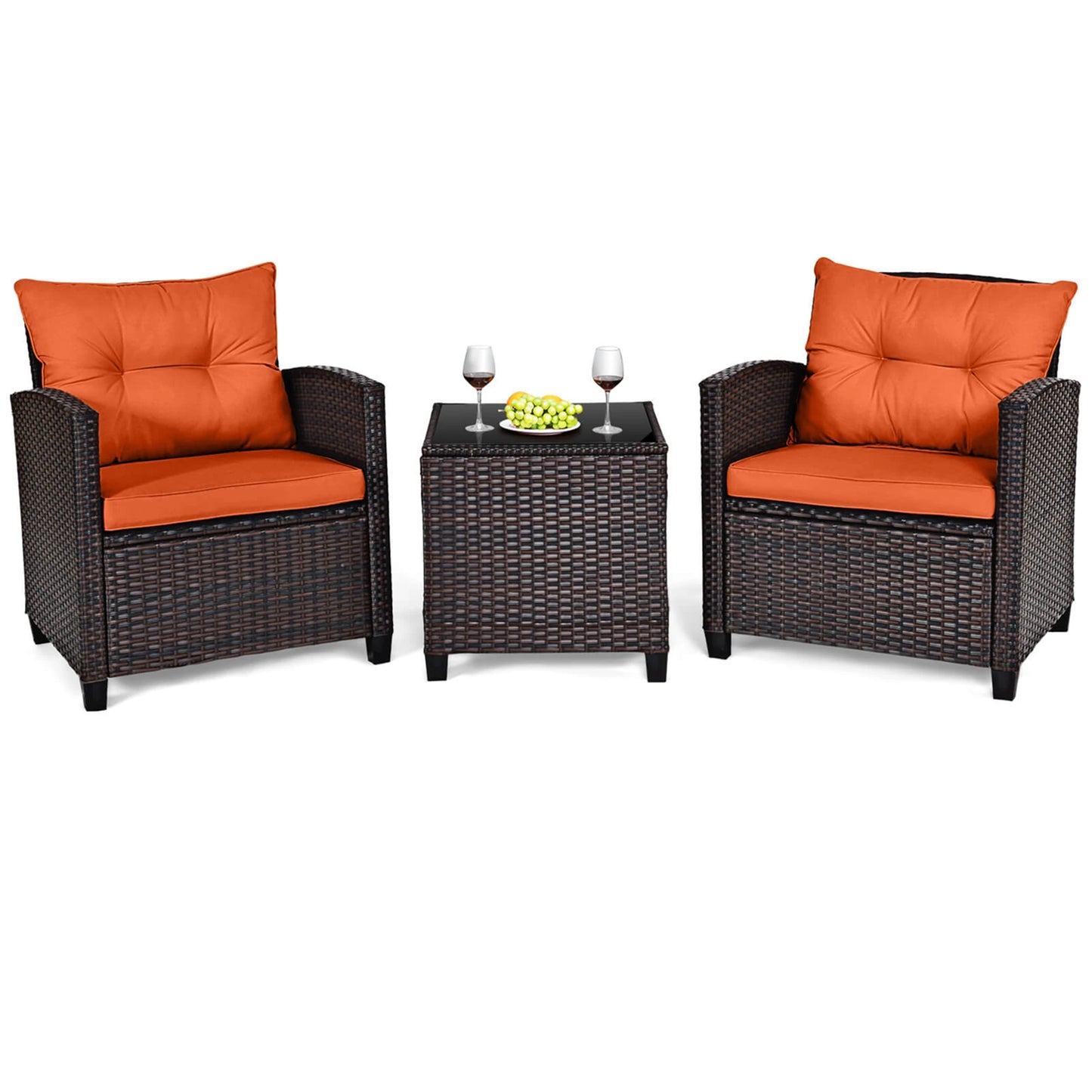 HOMASIS 3 Piece Patio Rattan Cushioned Conversation Set Sofa