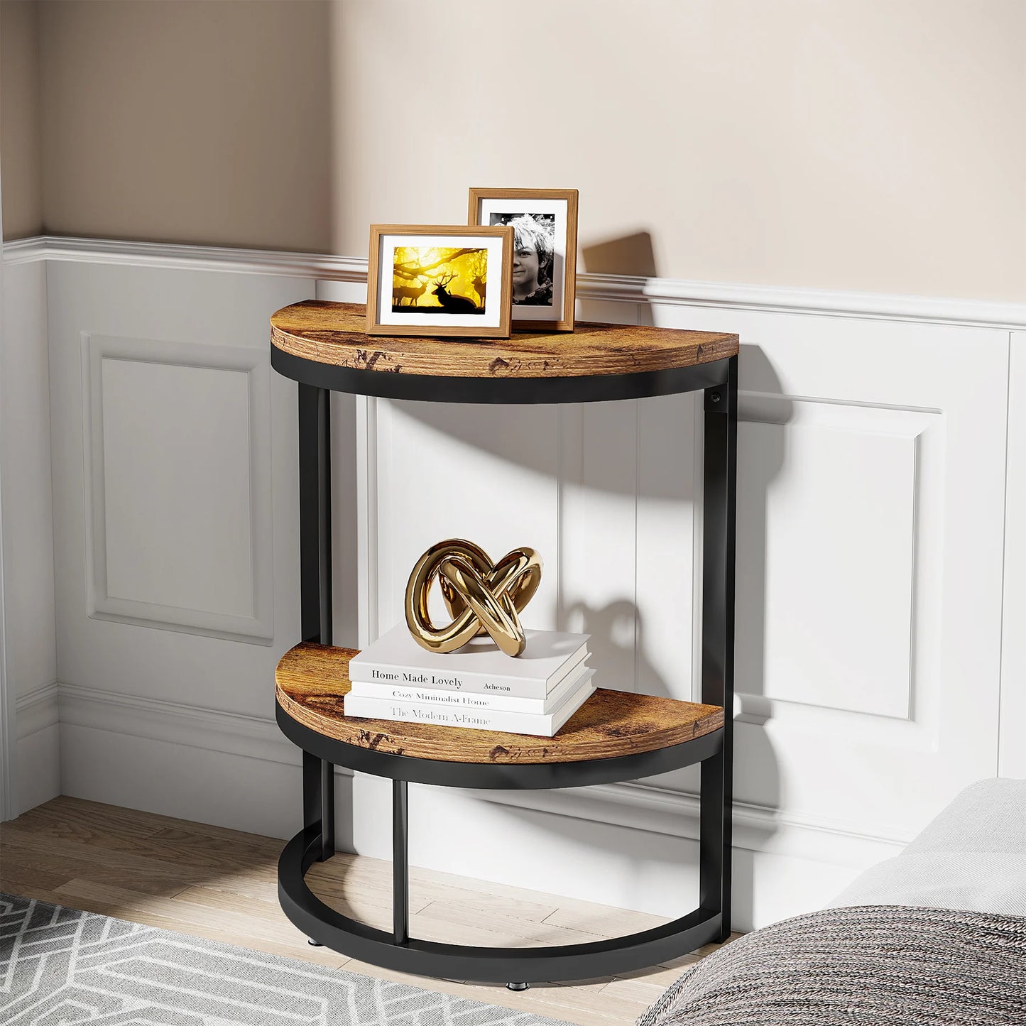 Tribesigns End Table Semi Circle With Storage Shelf For Sofa