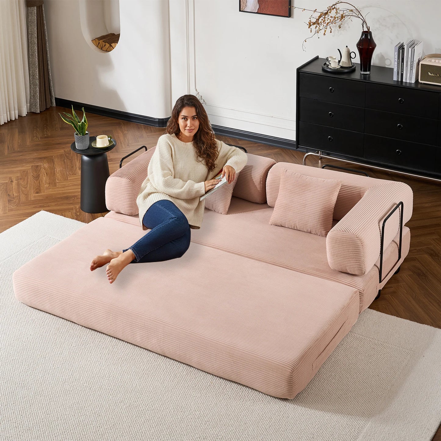 THOLASIS Velvet Folding Convertible Sofa Bed For Small Spaces