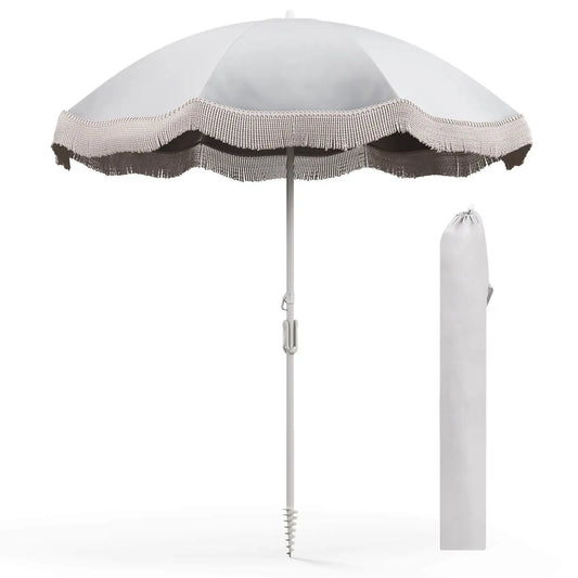 HOMASIS Outdoor Fringe Patio Umbrella With Push Button Tilt