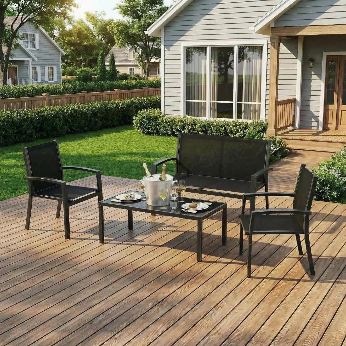 HobbyLane Modern 4 Piece Metal Patio Furniture Set Table Outdoor