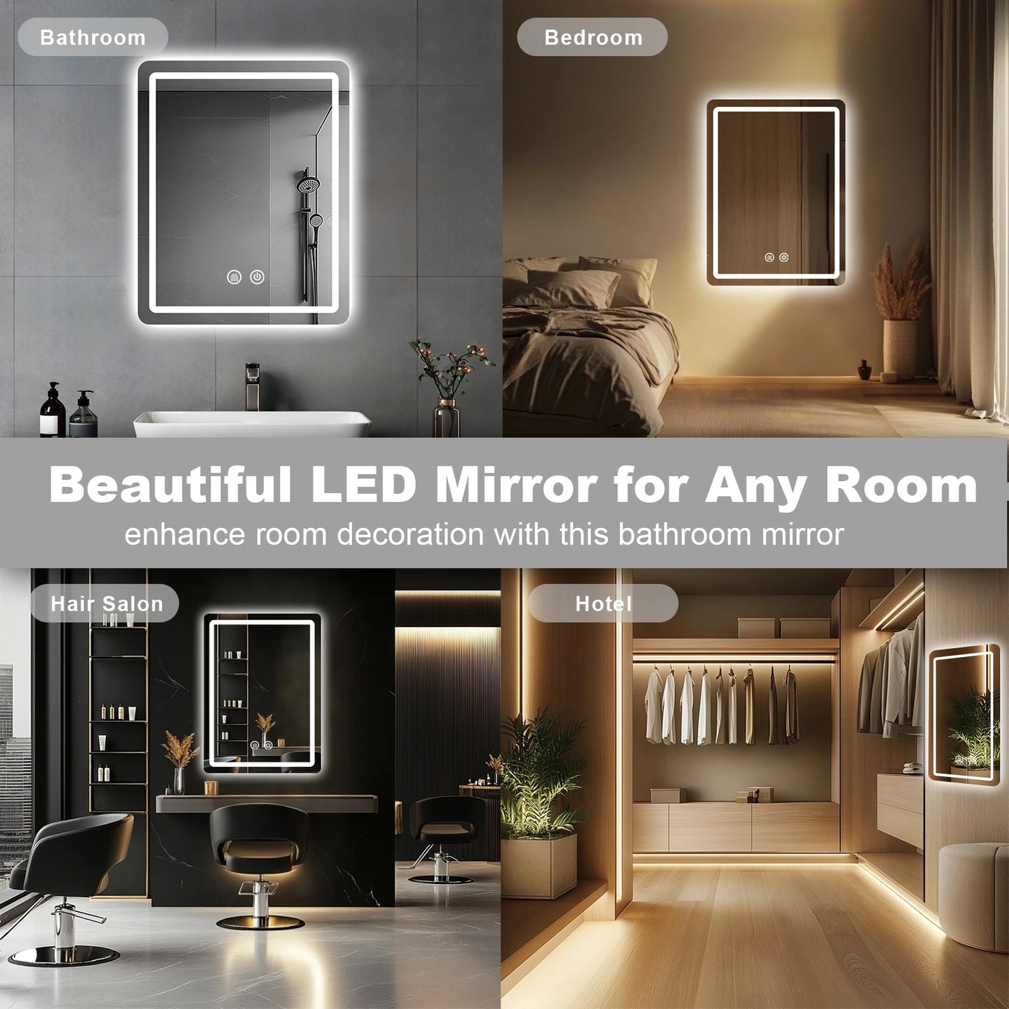 MYGIIVOVO Dimmable LED Backlit Fogless Bathroom Mirror Wall Mounted