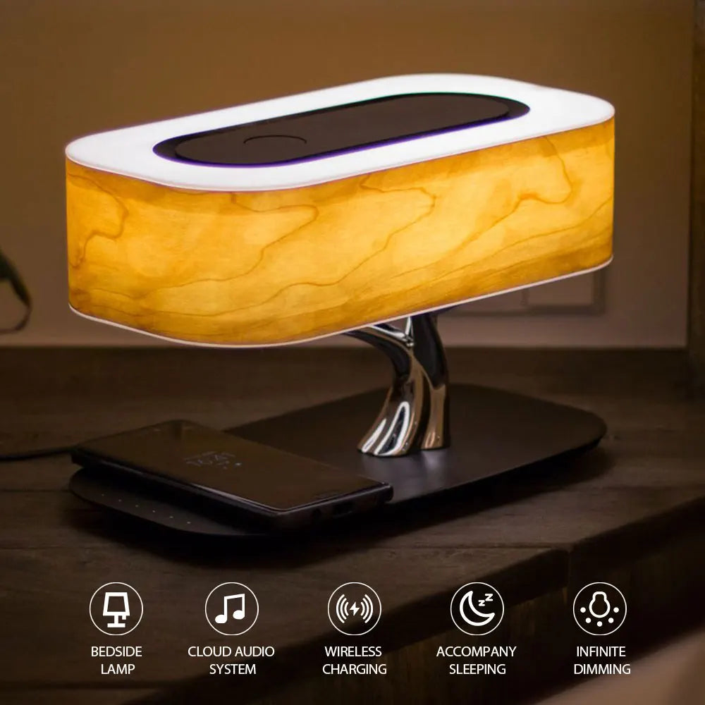 Wireless Charging Speaker Bedside Lamp With Ambient Light And Touch Control