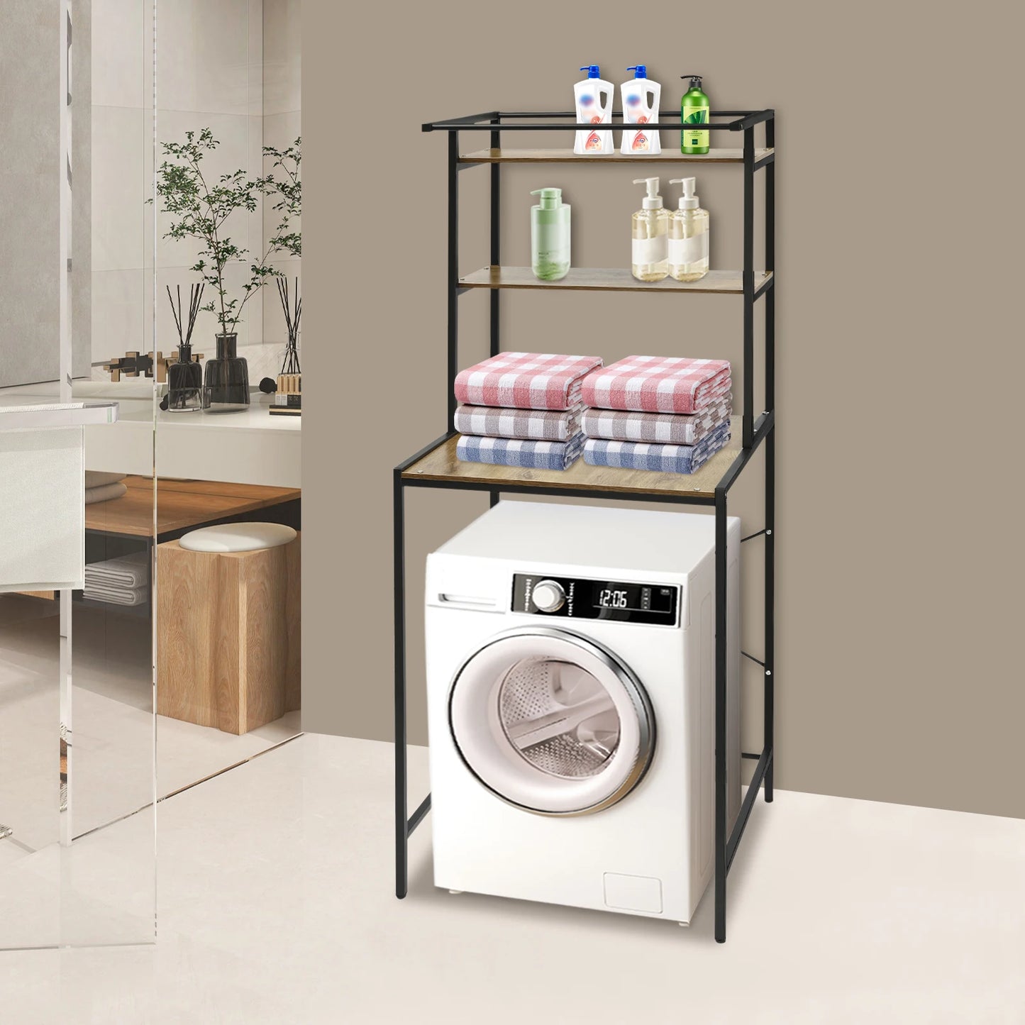 Triple Tier Washer And Dryer Shelf Cabinet Over Washing Machine