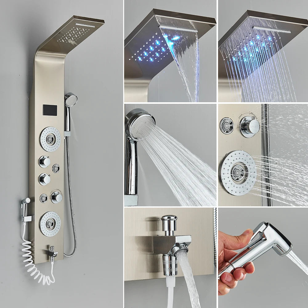 Uythner LED Shower Panel System With Temperature Display Mixer Tap