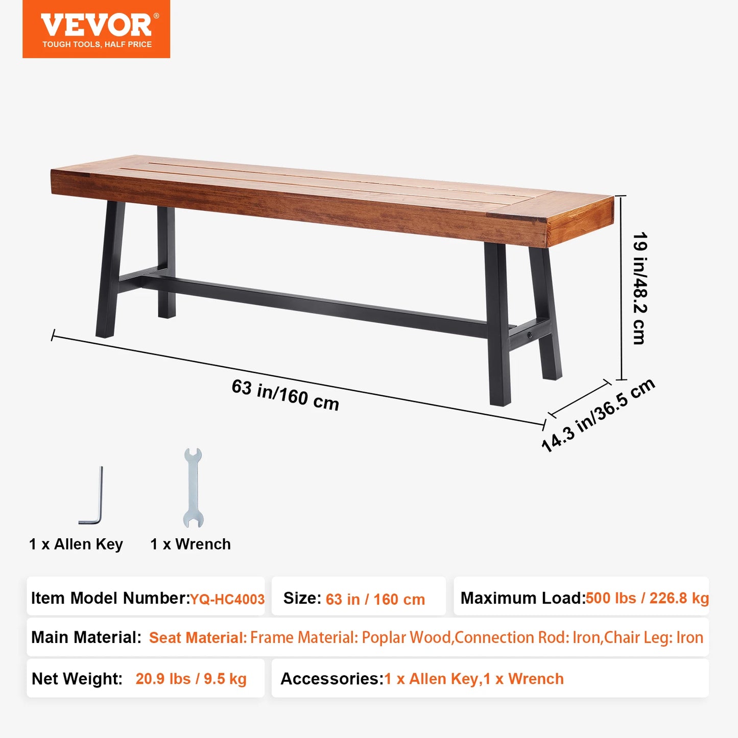 SucceBuy Outdoor Wood And Metal Garden Bench 480 Lbs Capacity