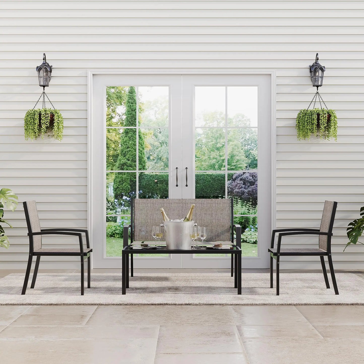HobbyLane Modern 4 Piece Metal Patio Furniture Set Table Outdoor