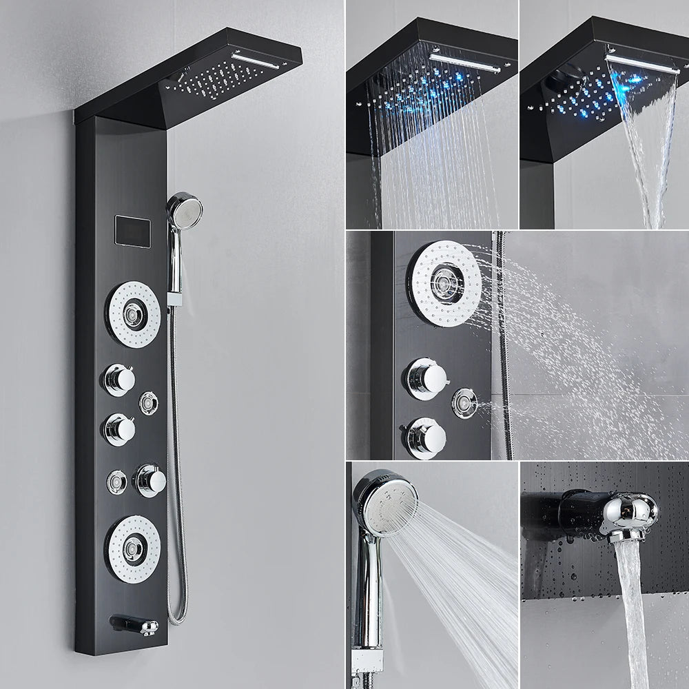 Uythner LED Shower Panel System With Temperature Display Mixer Tap