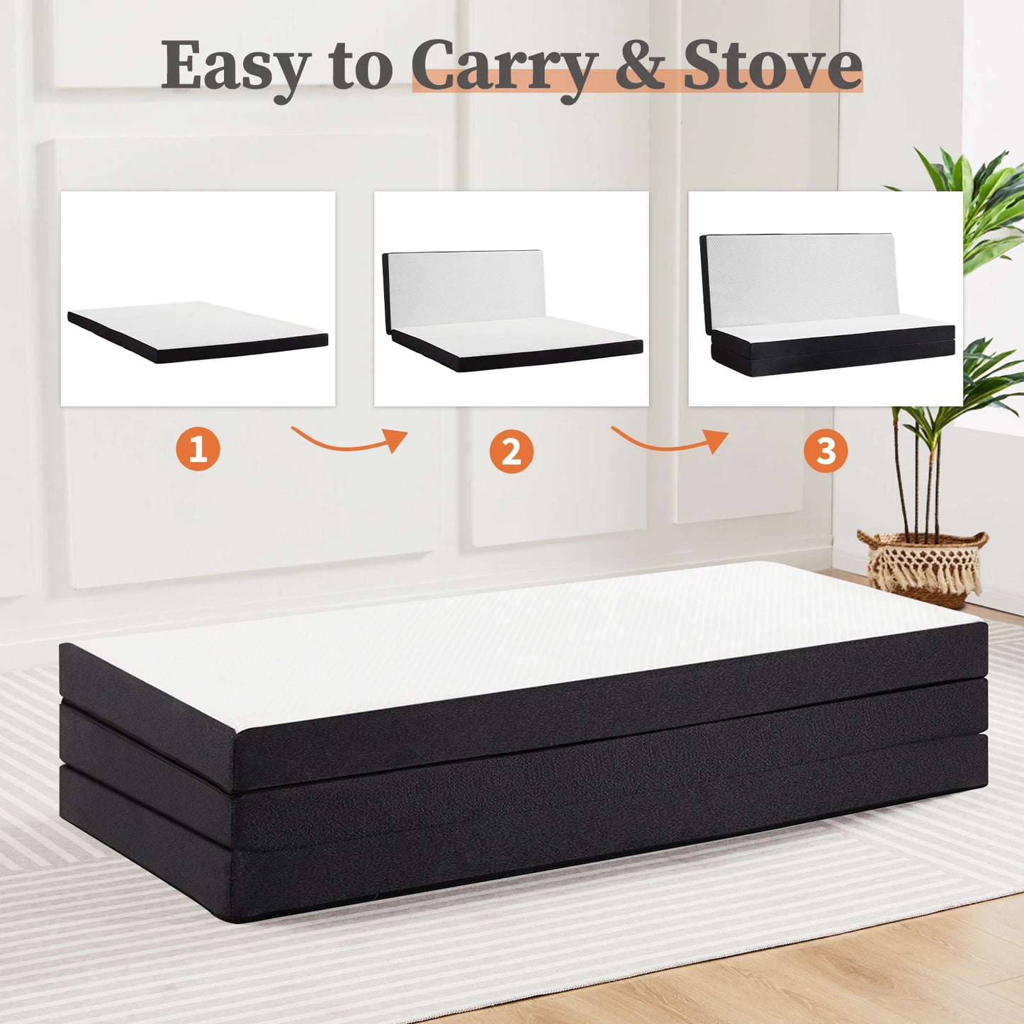 JHK Tri-Fold Memory Foam Mattress With Collapsible Washable Cover Portable Bed
