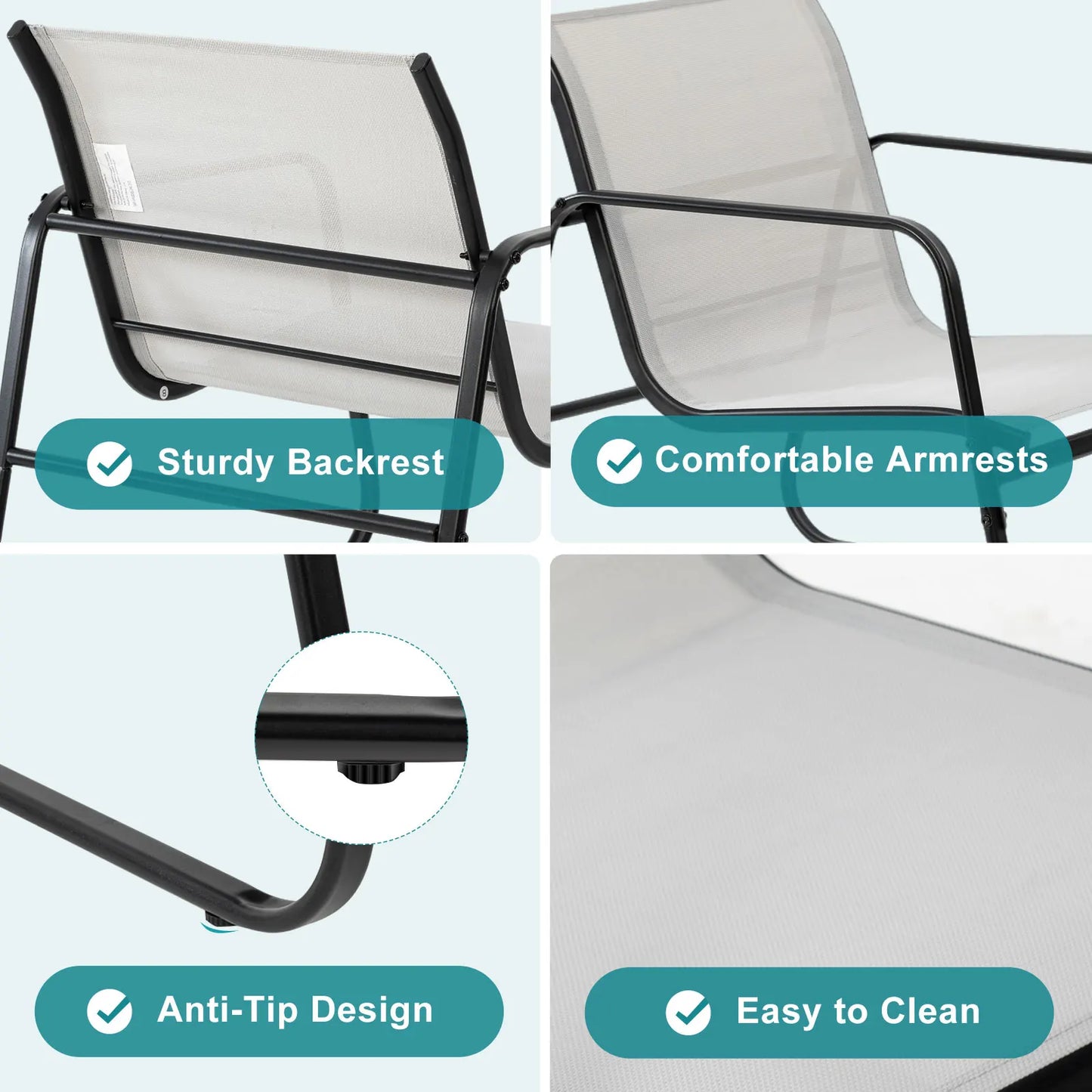 JHK 3 Piece Patio Set With Table Outdoor Metal Frame Lumbar Support