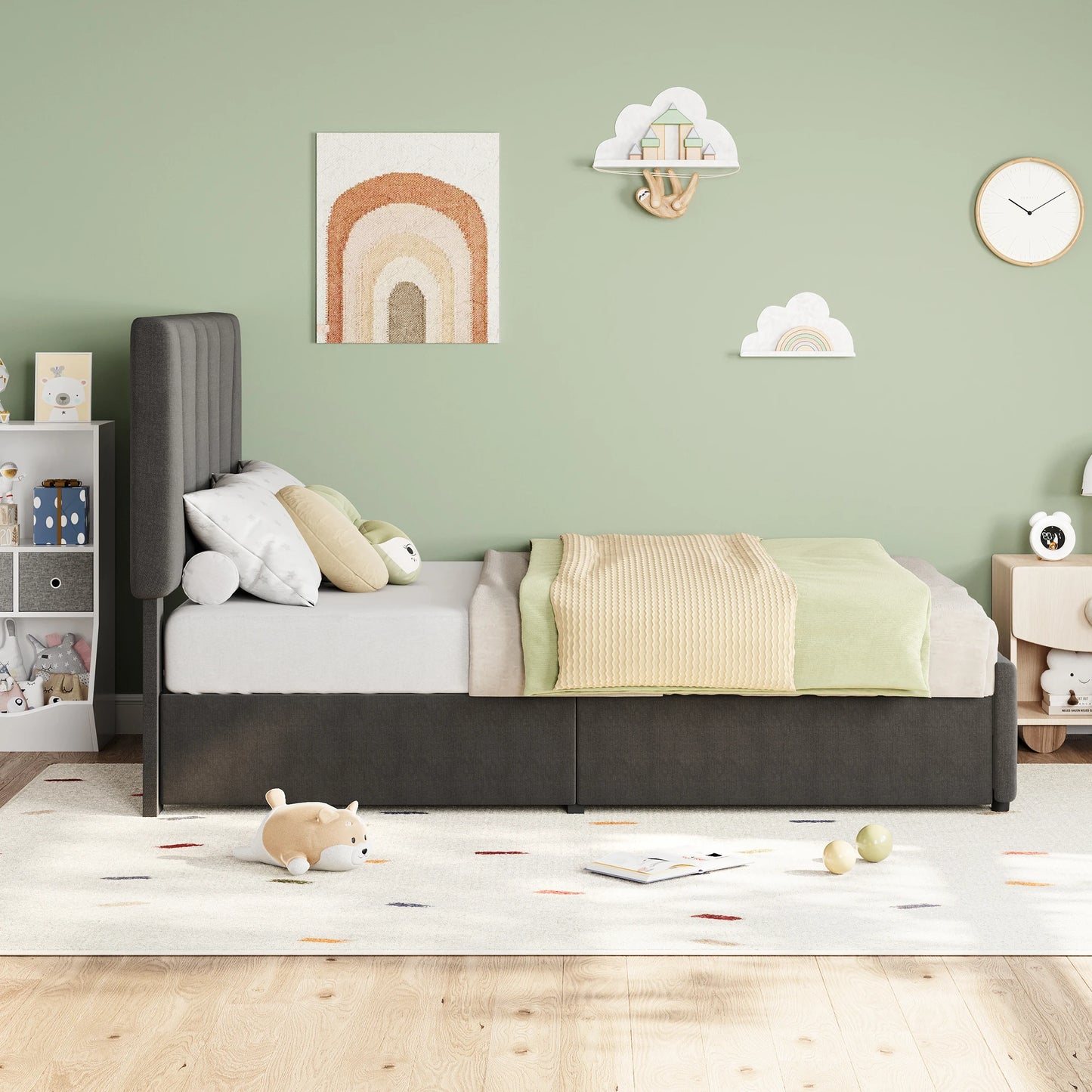 HiMISS Upholstered Bed Frame With Adjustable Headboard And Storage Drawers