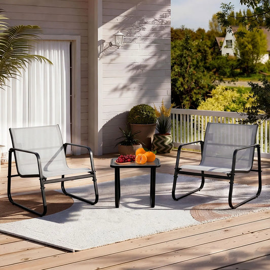 JHK 3 Piece Patio Set With Table Outdoor Metal Frame Lumbar Support