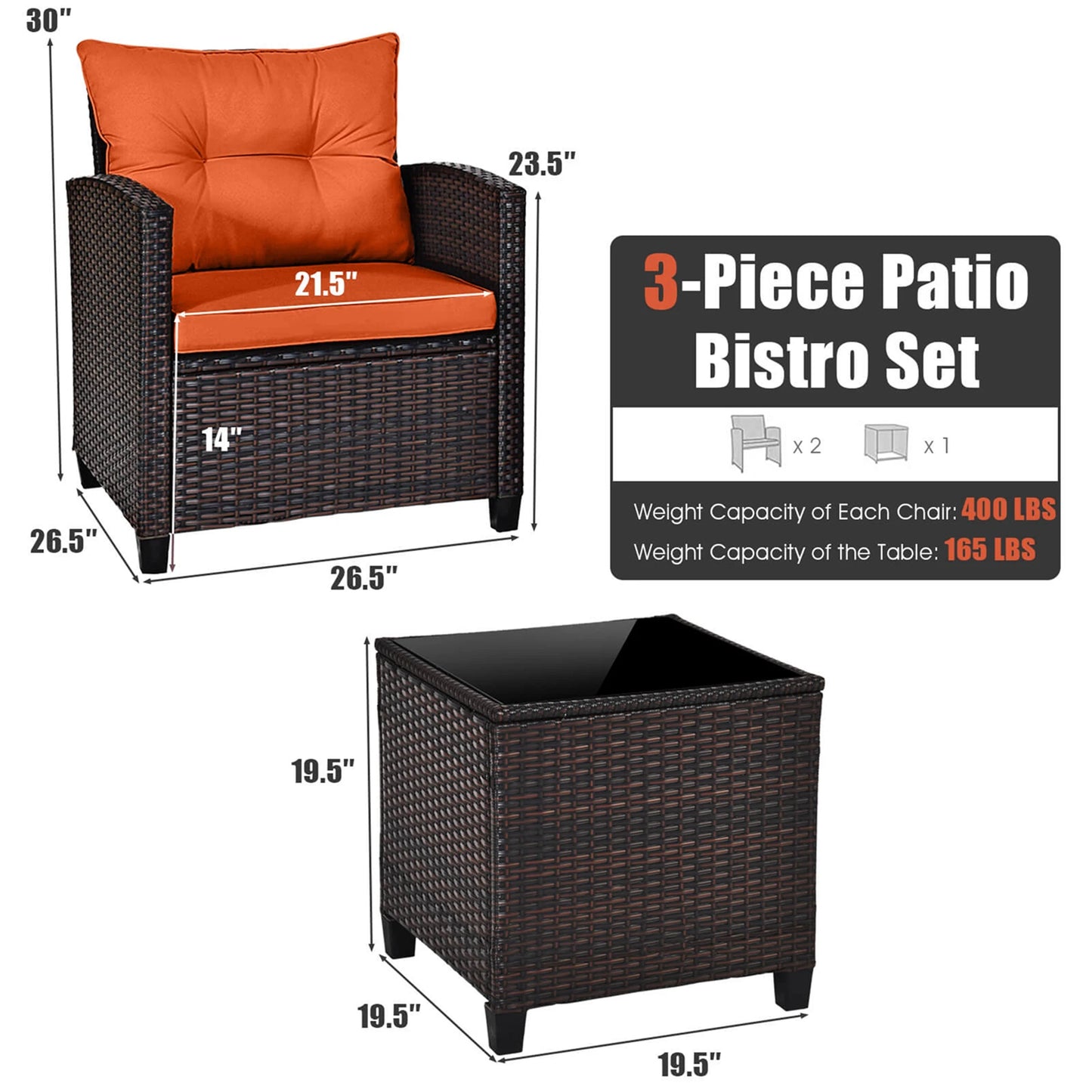 HOMASIS 3 Piece Patio Rattan Cushioned Conversation Set Sofa