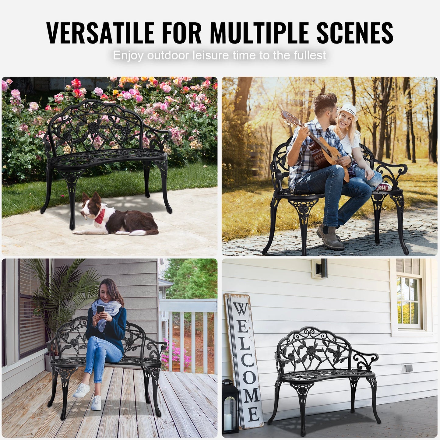 SucceBuy Outdoor Wood And Metal Garden Bench 480 Lbs Capacity