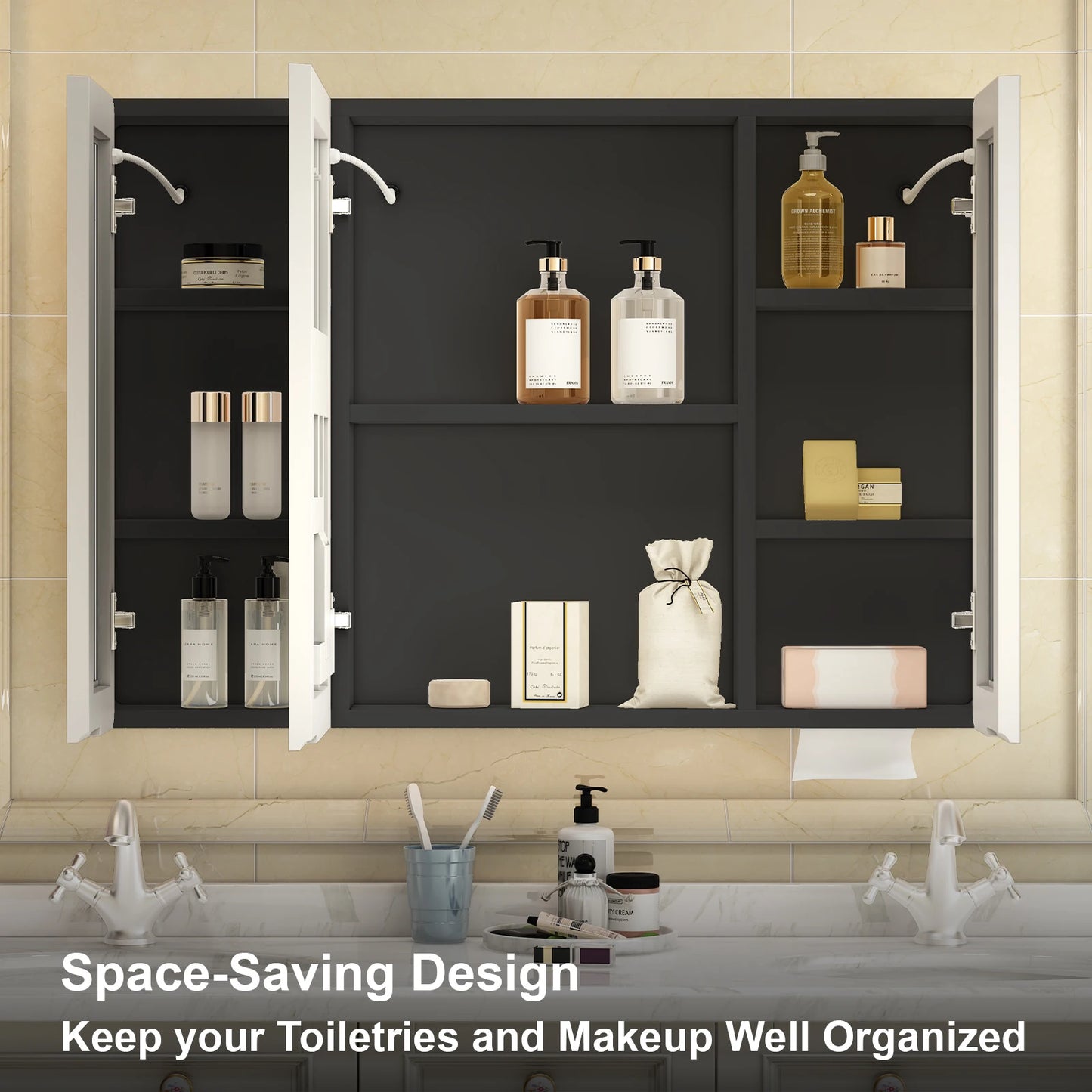 Onesaimei LED Bathroom Medicine Cabinet Mirror With Two Doors