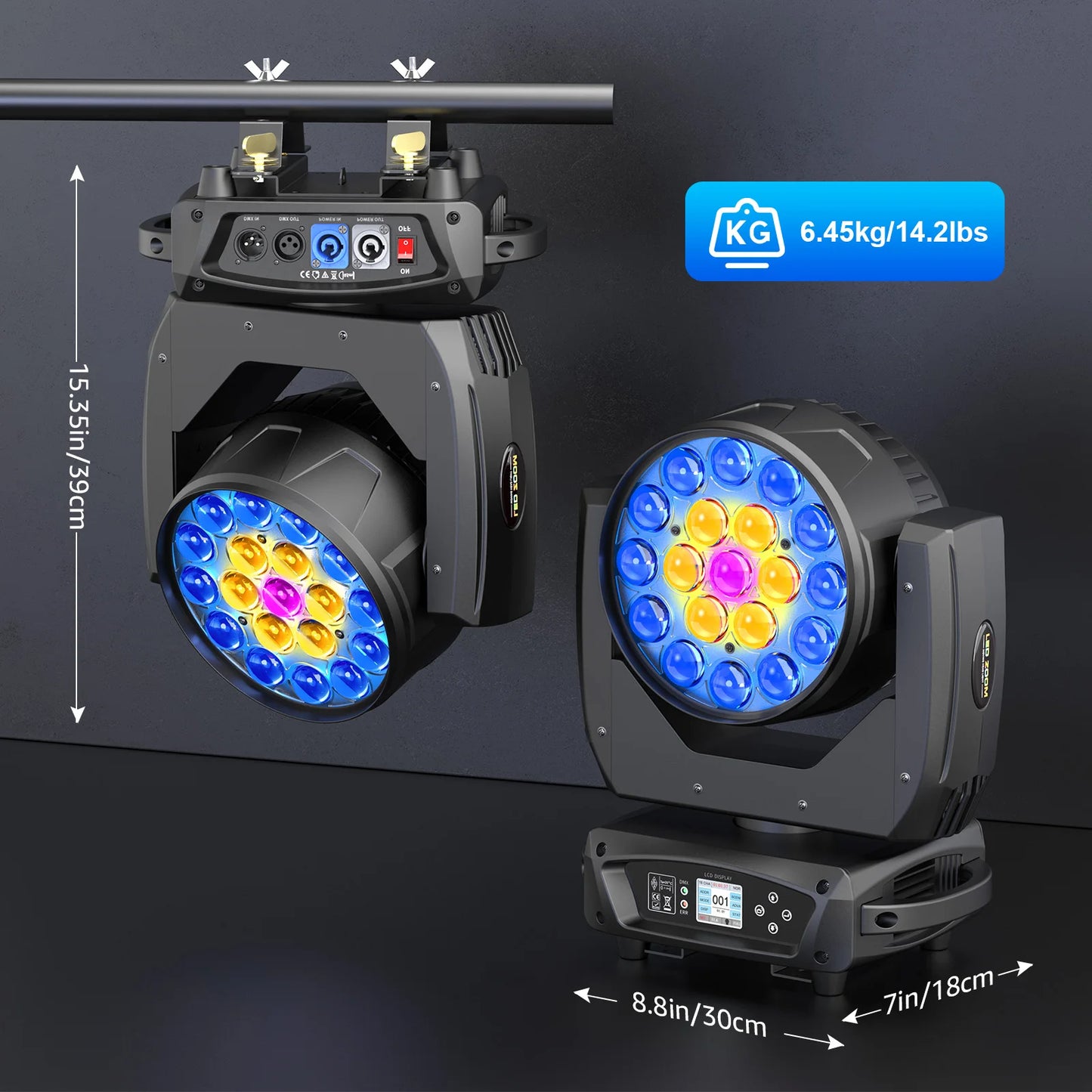 Rudderstar 2Pack RGBW Beam Moving Head Lights DMX Zoom Wash