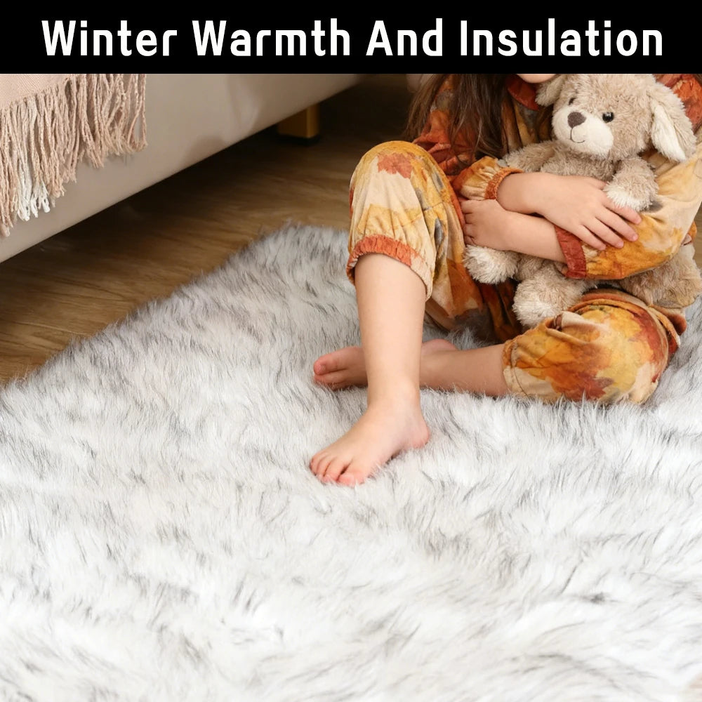 Fluffy Faux Sheepskin Area Rug Shaggy Plush For Living Room And Bedroom