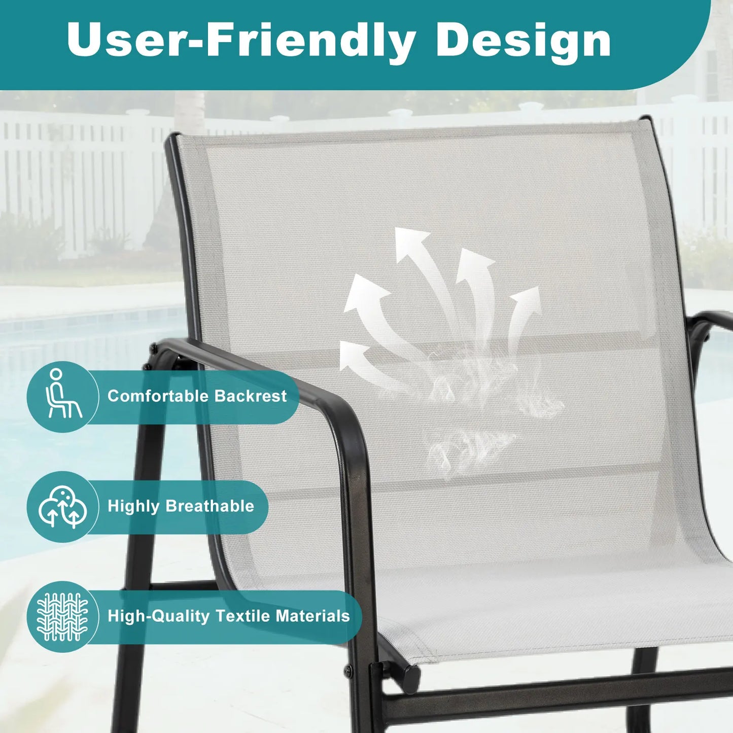 JHK 3 Piece Patio Set With Table Outdoor Metal Frame Lumbar Support