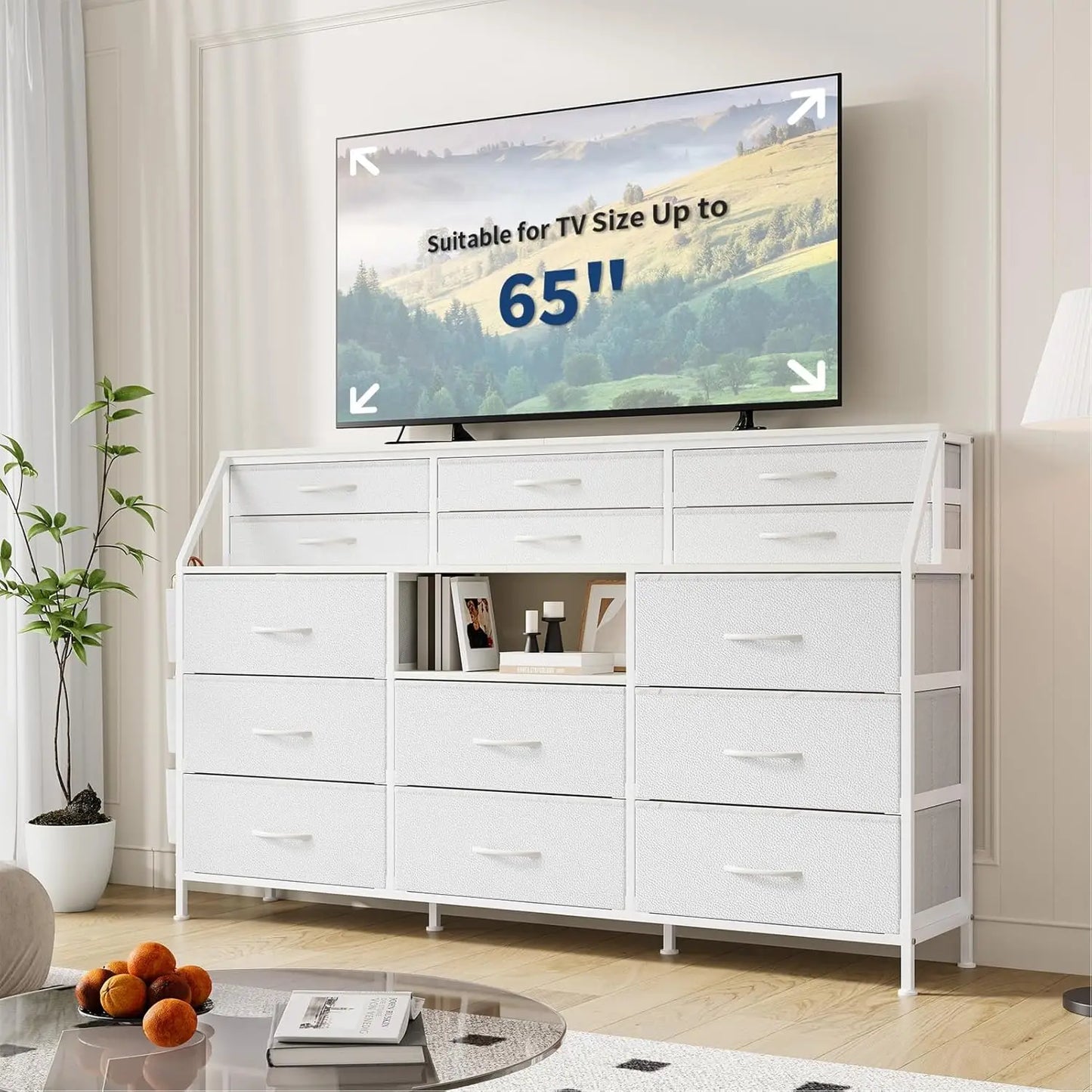 TWISTER.CK 14 Drawer Fabric Dresser With Wooden Top And Metal Frame