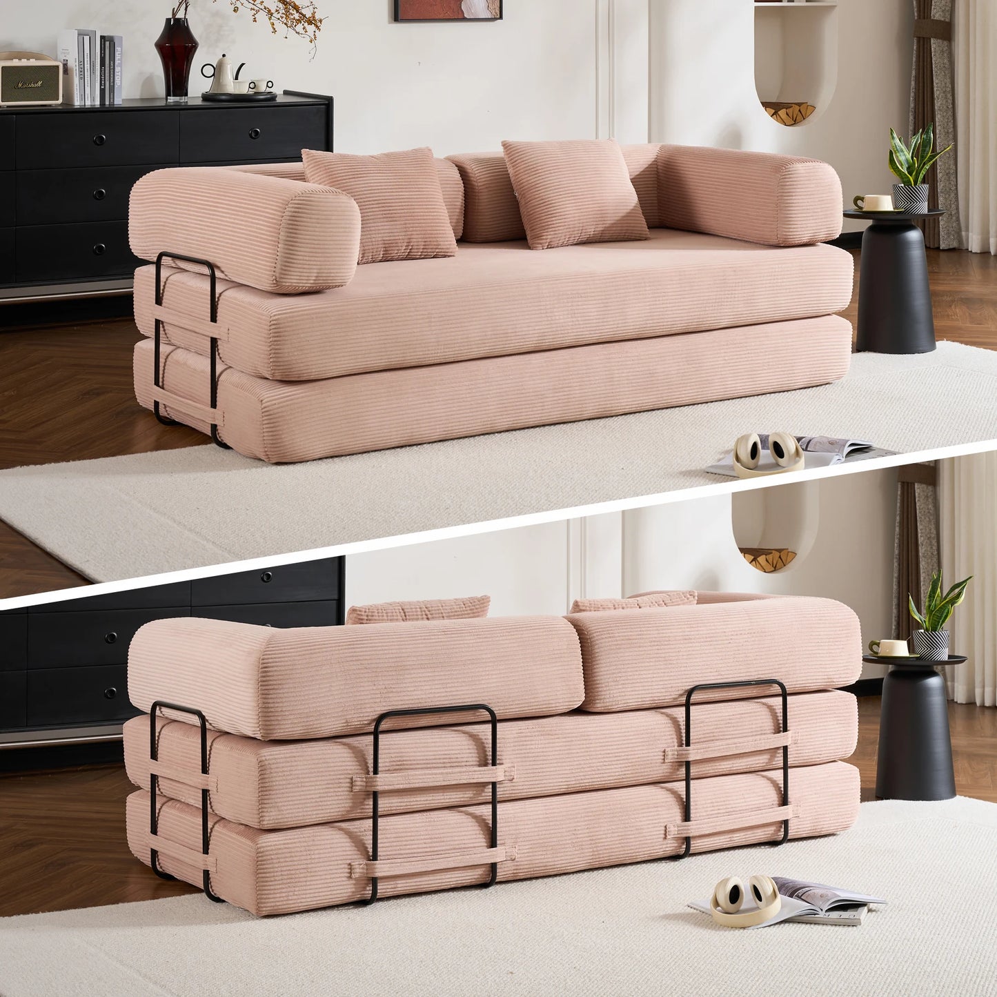 THOLASIS Velvet Folding Convertible Sofa Bed For Small Spaces