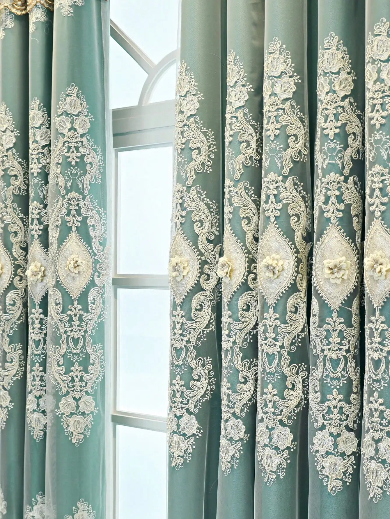 Luxury Vintage Embroidered Curtains With Relief Pattern Dual Layer Privacy