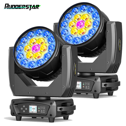 Rudderstar 2Pack RGBW Beam Moving Head Lights DMX Zoom Wash