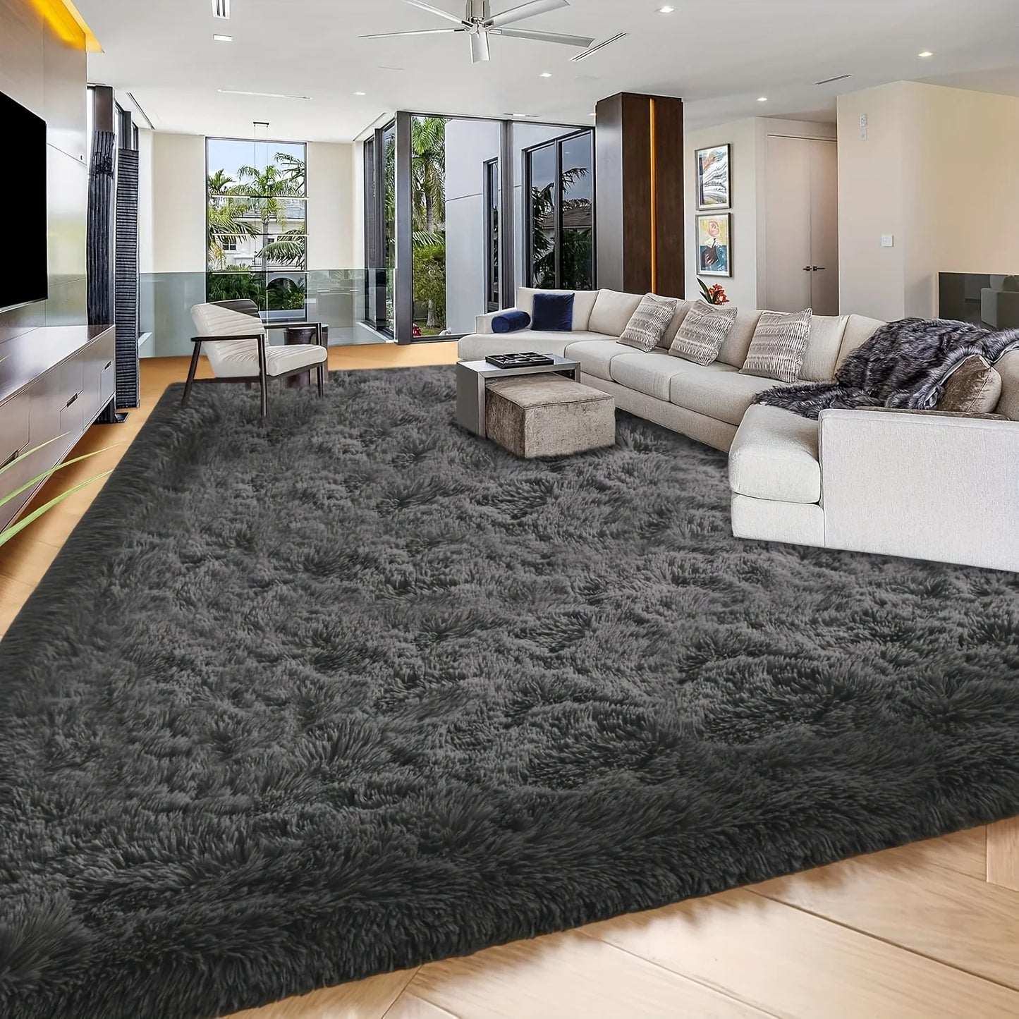 Luxurious Large Washable Shag Rug For Living Room TieDye Plush