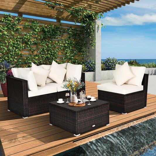 HOMASIS 4-Piece Patio Rattan Sofa Set With Cushions And Ottoman