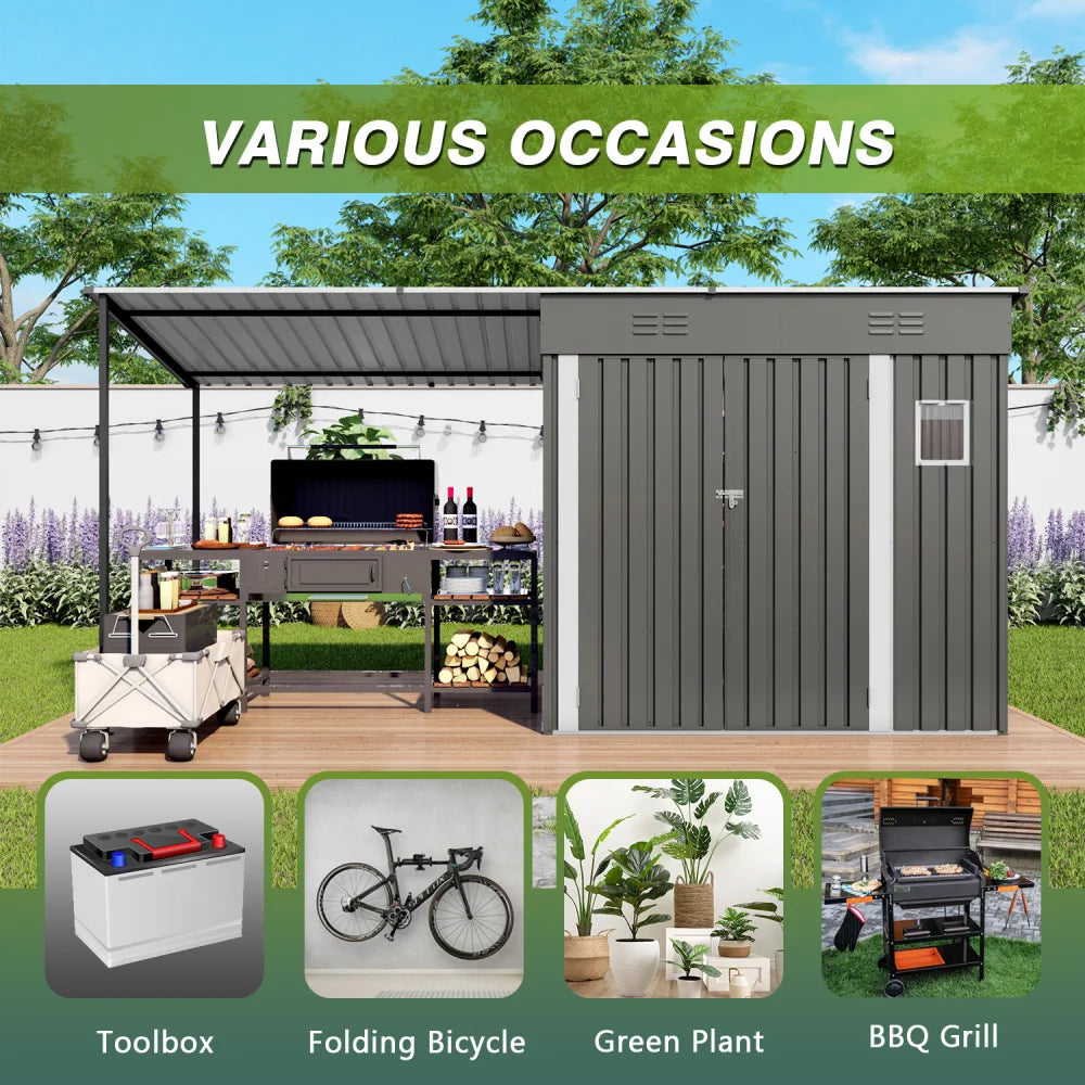 Metal Lean To Shed With Open Pergola And Attached Gazebo