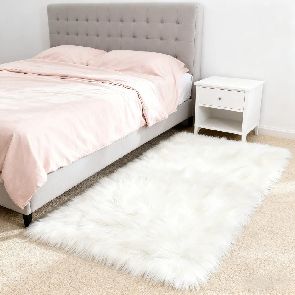 Fluffy Faux Sheepskin Area Rug Shaggy Plush For Living Room And Bedroom